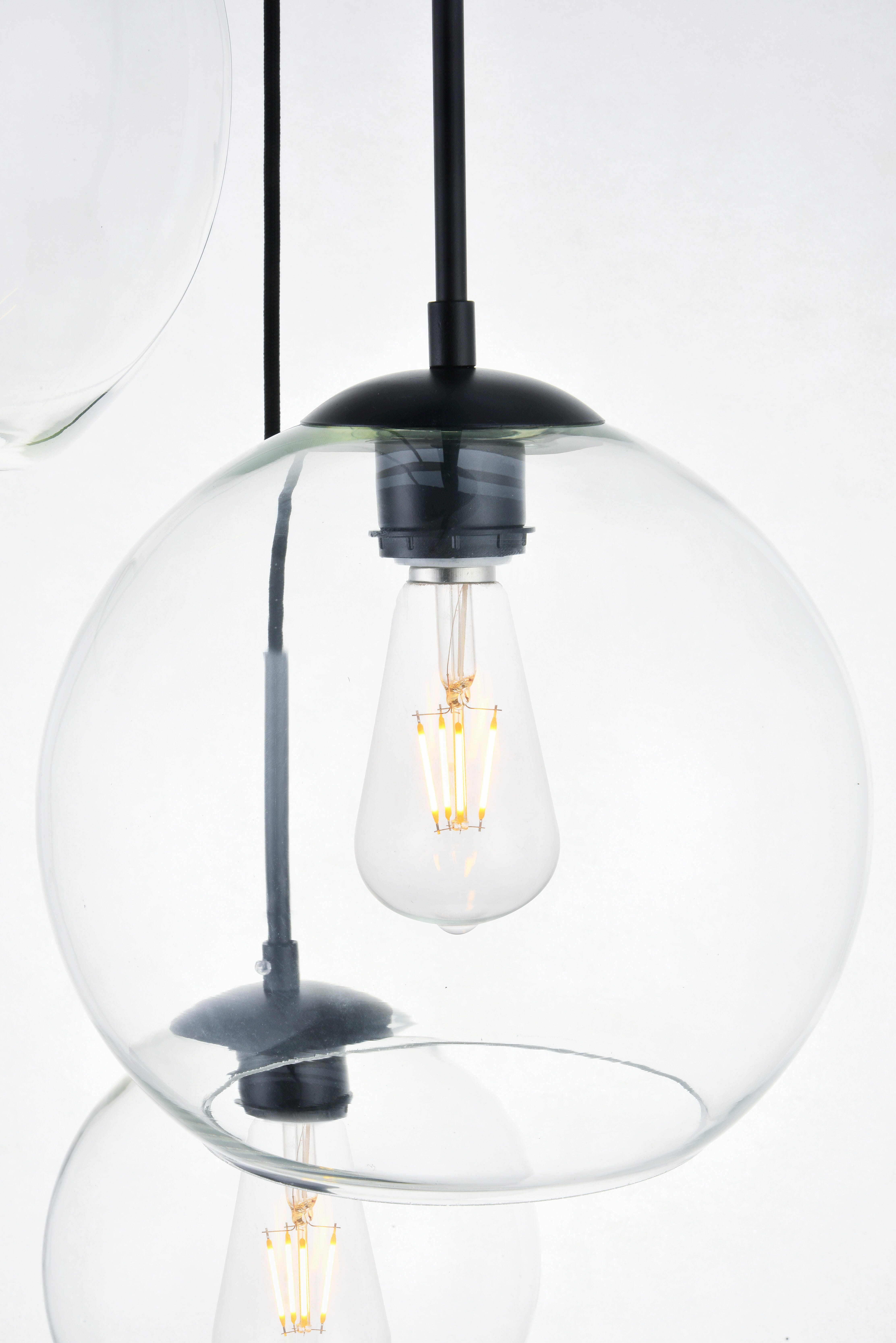 Living District Baxter 3 Lights Black Pendant With Clear Glass, Black/Clear, large