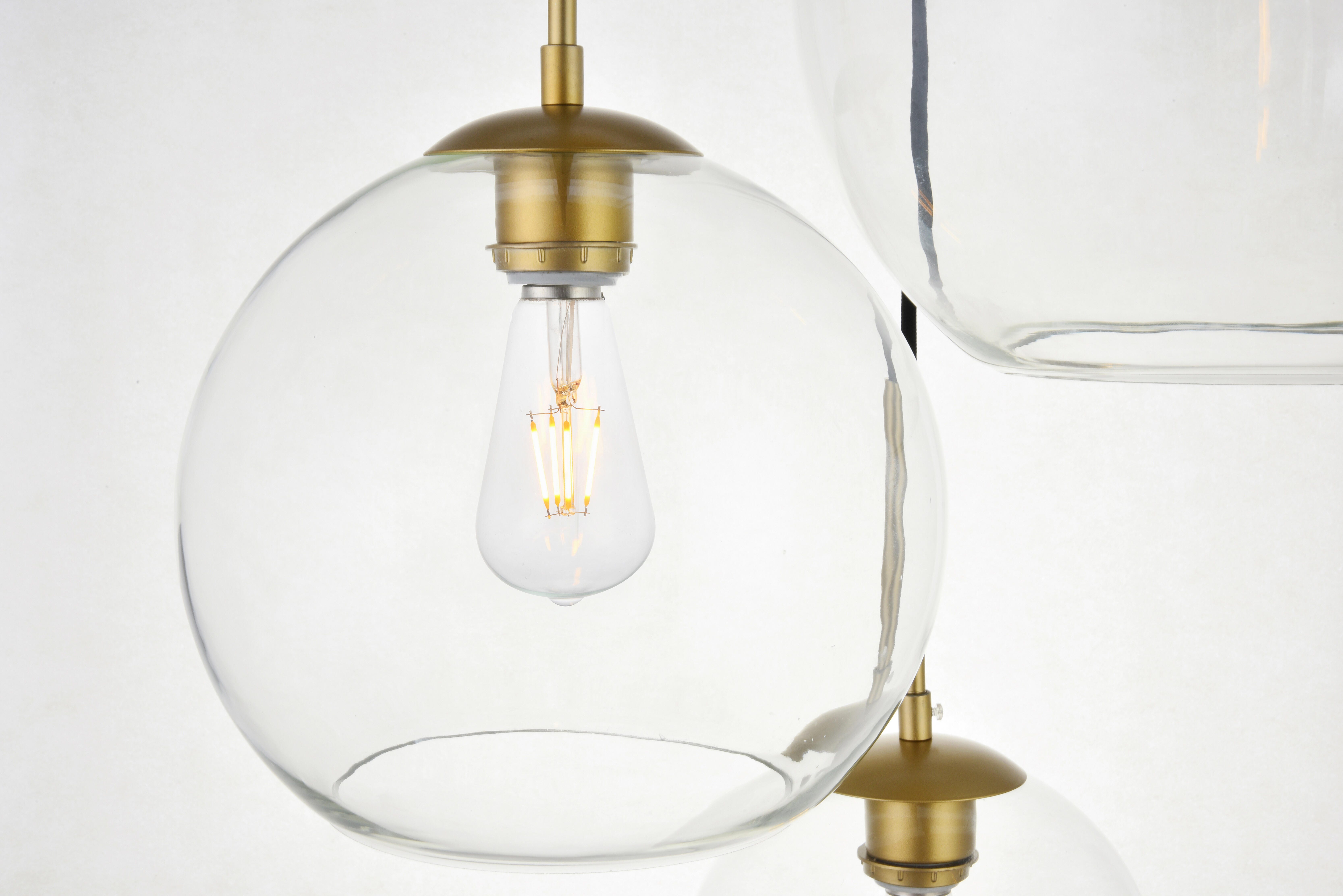 Living District Baxter 3 Lights Brass Pendant With Clear Glass, Brass/Clear, large