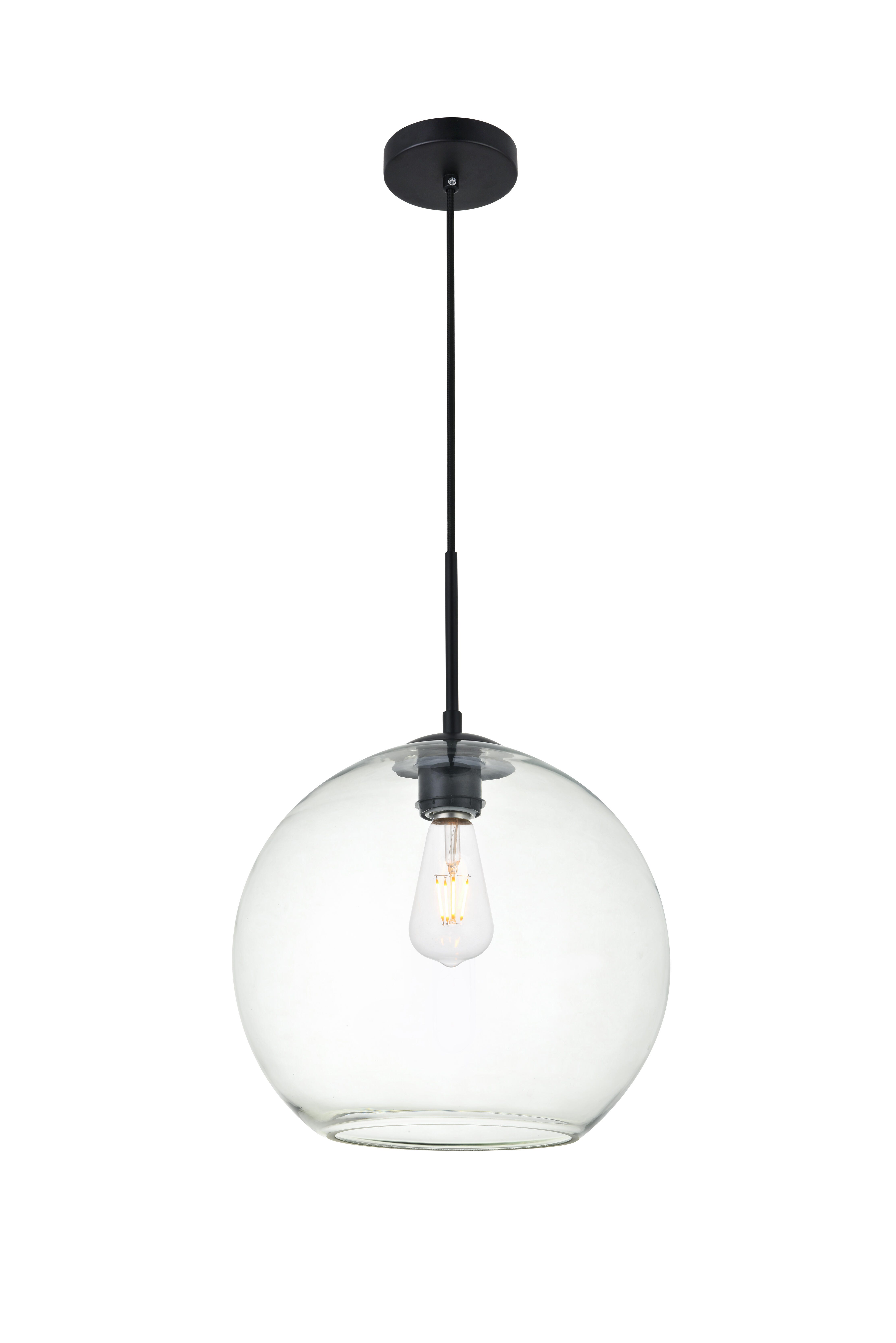 Living District Baxter 1 Light Black Pendant With Clear Glass, Black/Clear, large