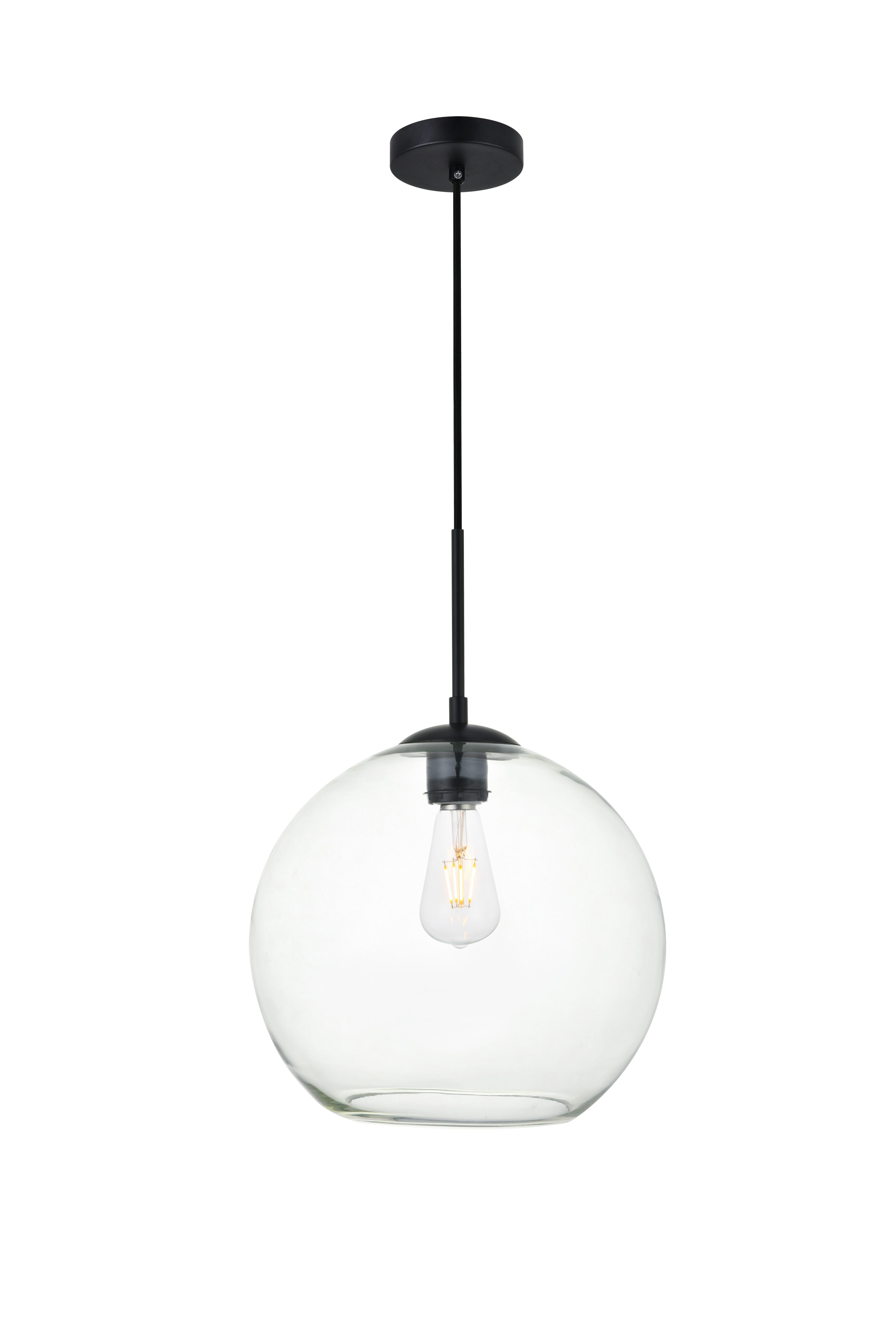 Living District Baxter 1 Light Black Pendant With Clear Glass, Black/Clear, large