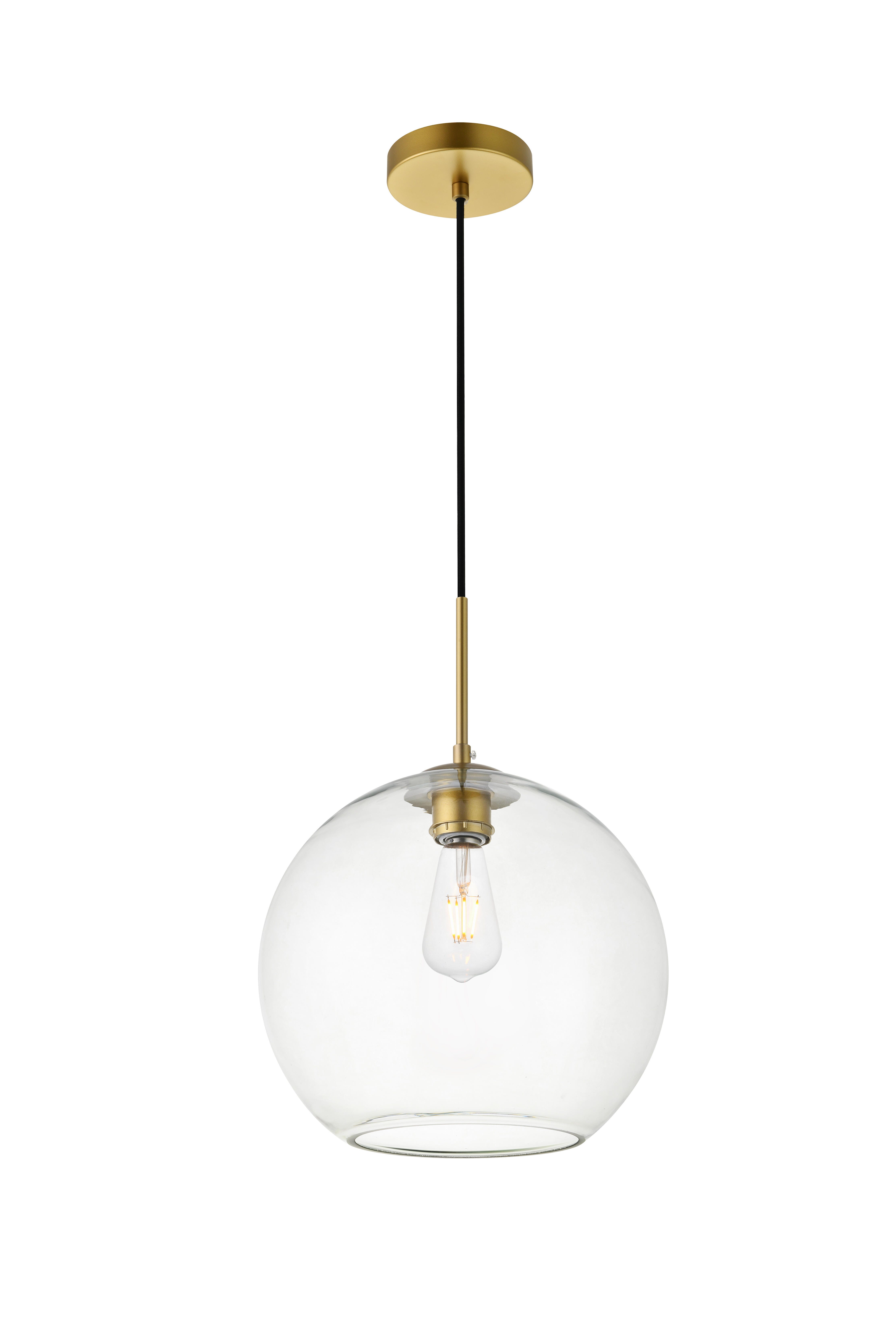 Living District Baxter 1 Light Brass Pendant With Clear Glass, Brass/Clear, large