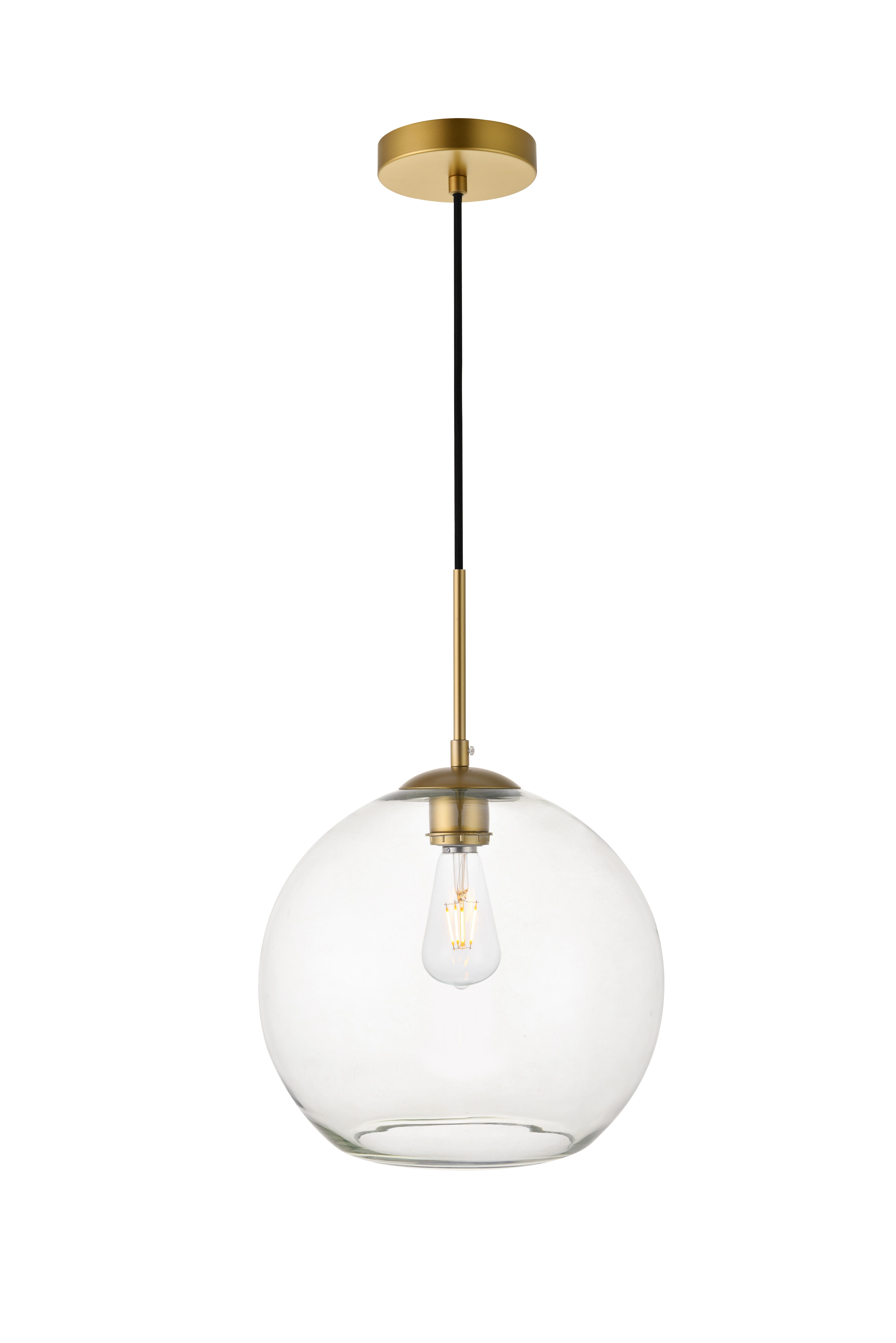 Living District Baxter 1 Light Brass Pendant With Clear Glass, Brass/Clear, large