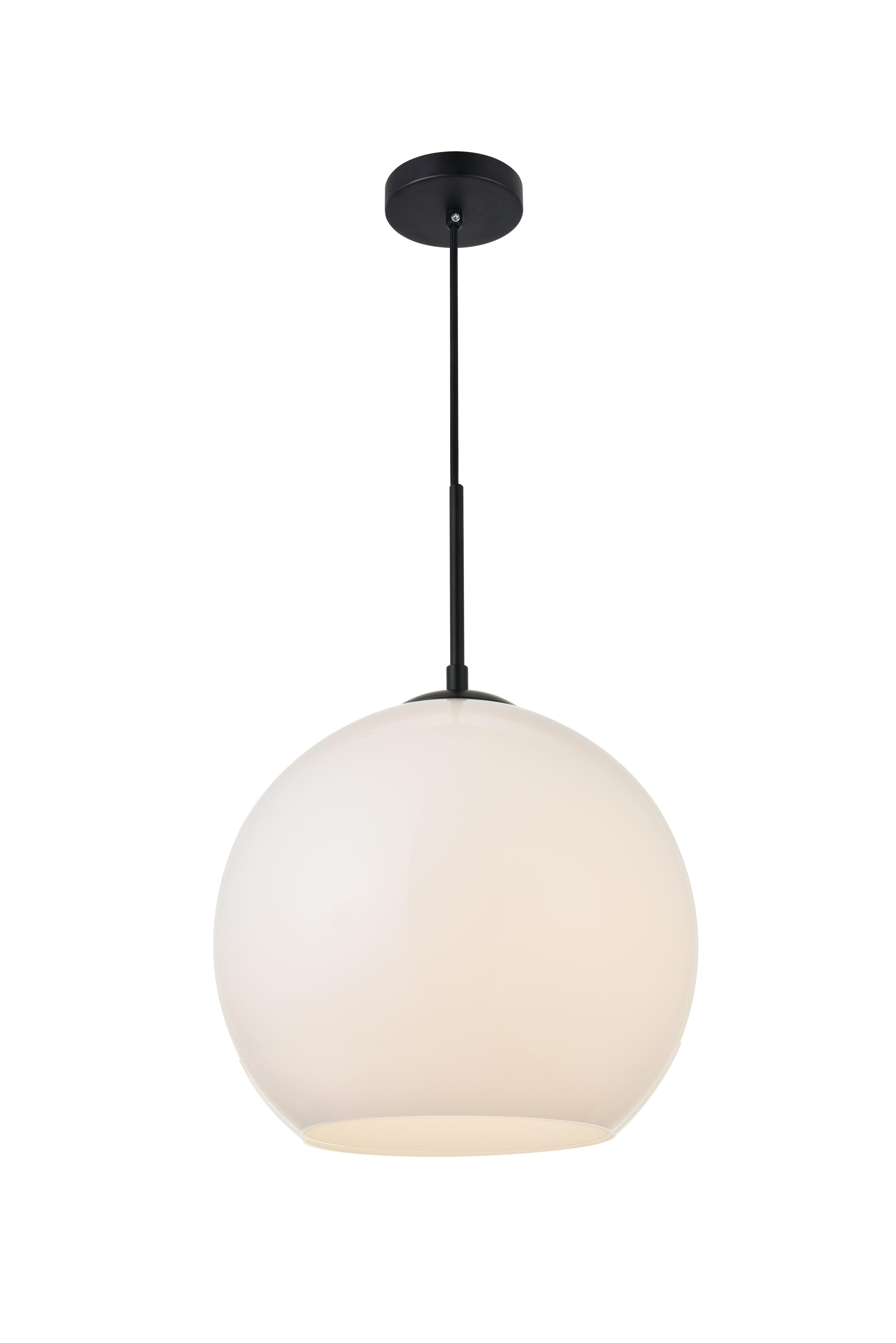 Living District Baxter 1 Light Black Pendant With Frosted White Glass, Black/Frosted White, large