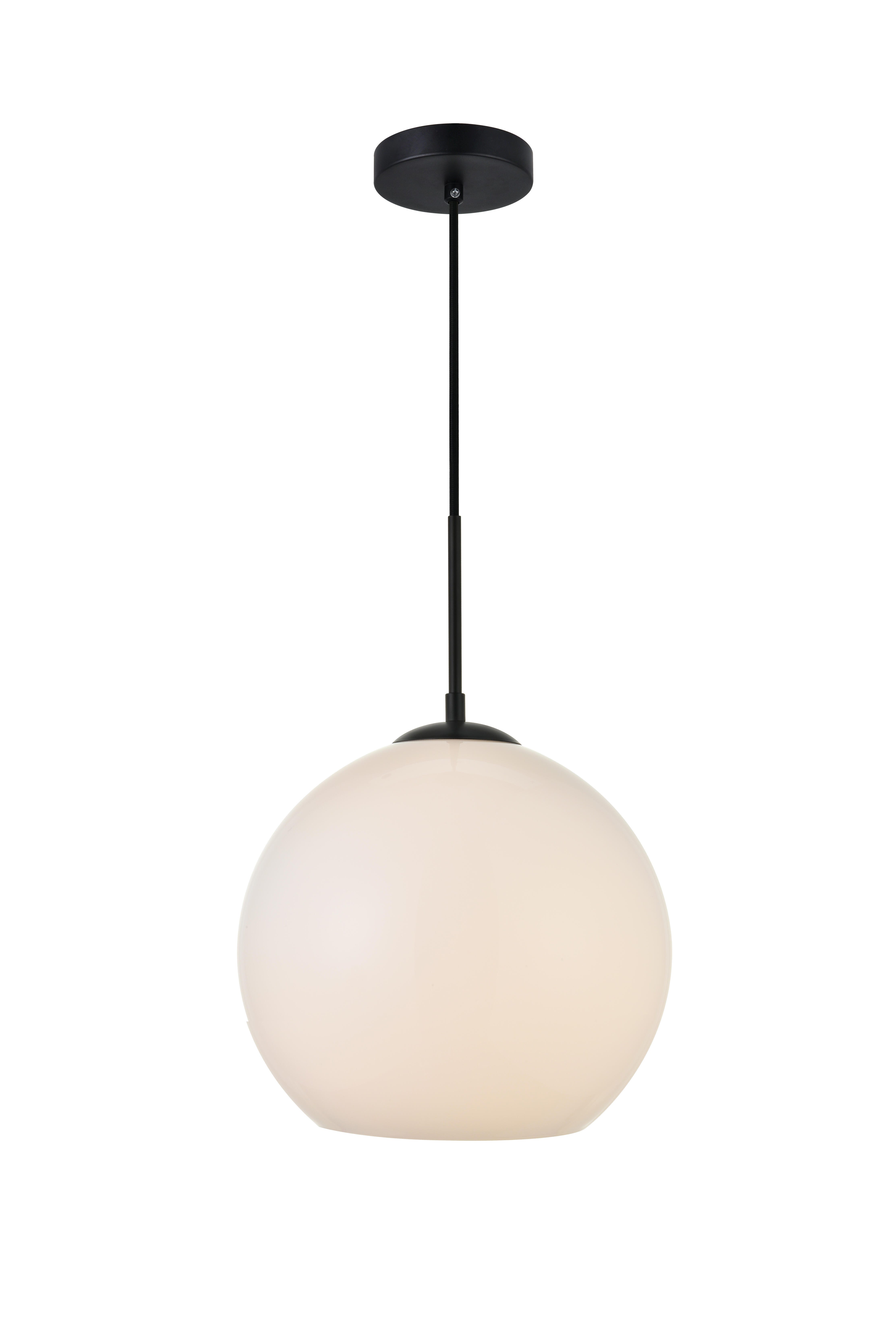 Living District Baxter 1 Light Black Pendant With Frosted White Glass, Black/Frosted White, large