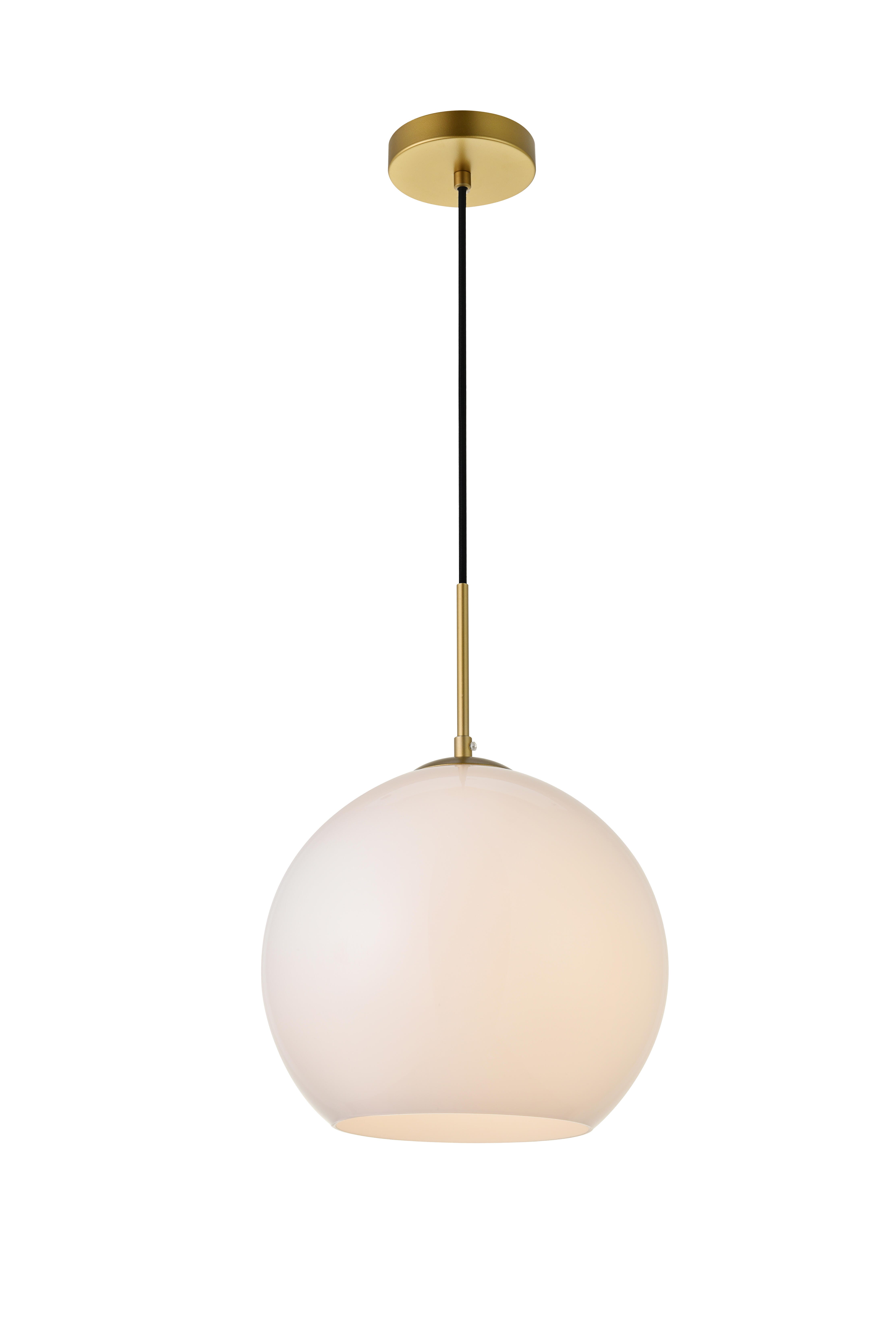 Living District Baxter 1 Light Brass Pendant With Frosted White Glass, Brass/Frosted White, large