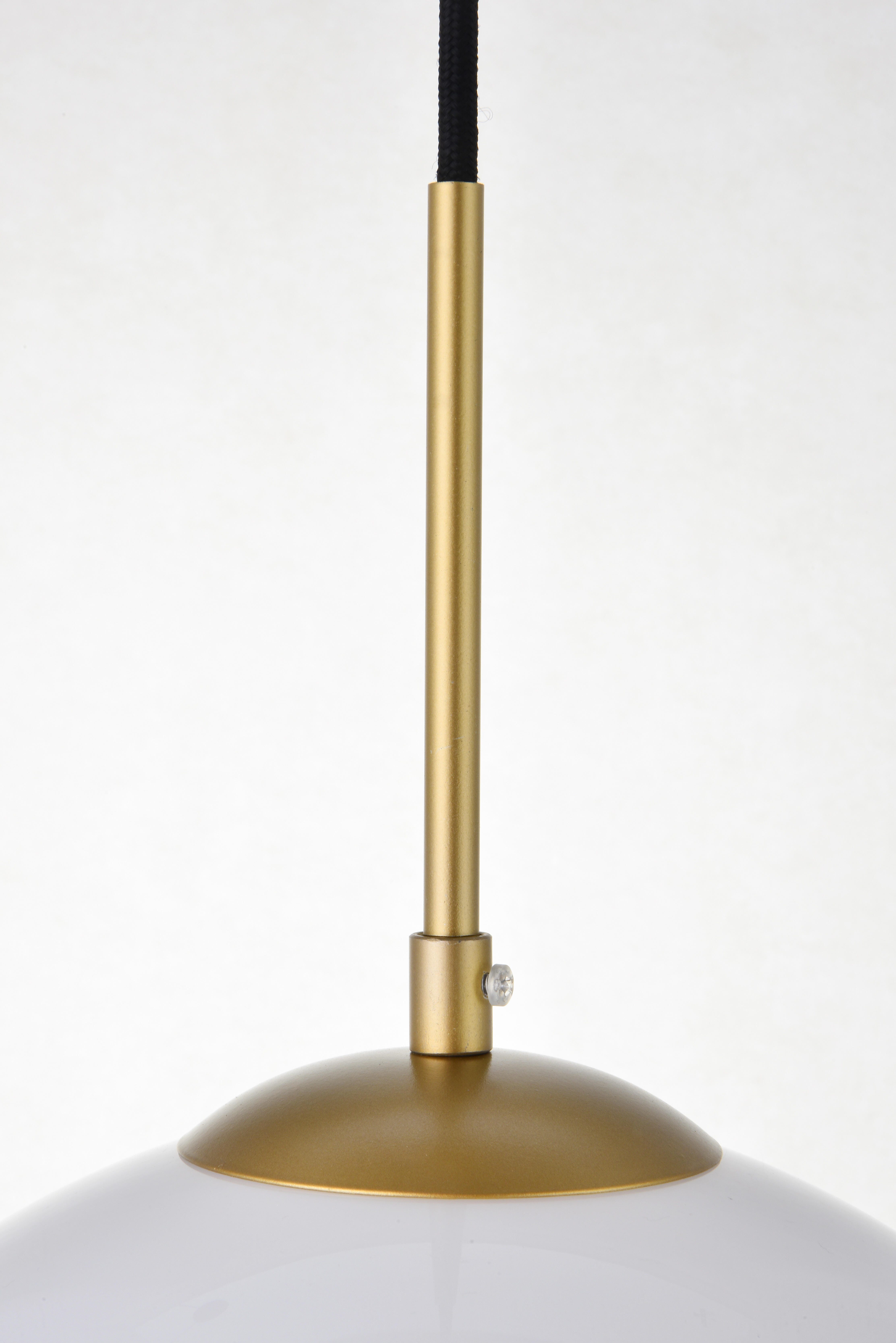 Living District Baxter 1 Light Brass Pendant With Frosted White Glass, Brass/Frosted White, large