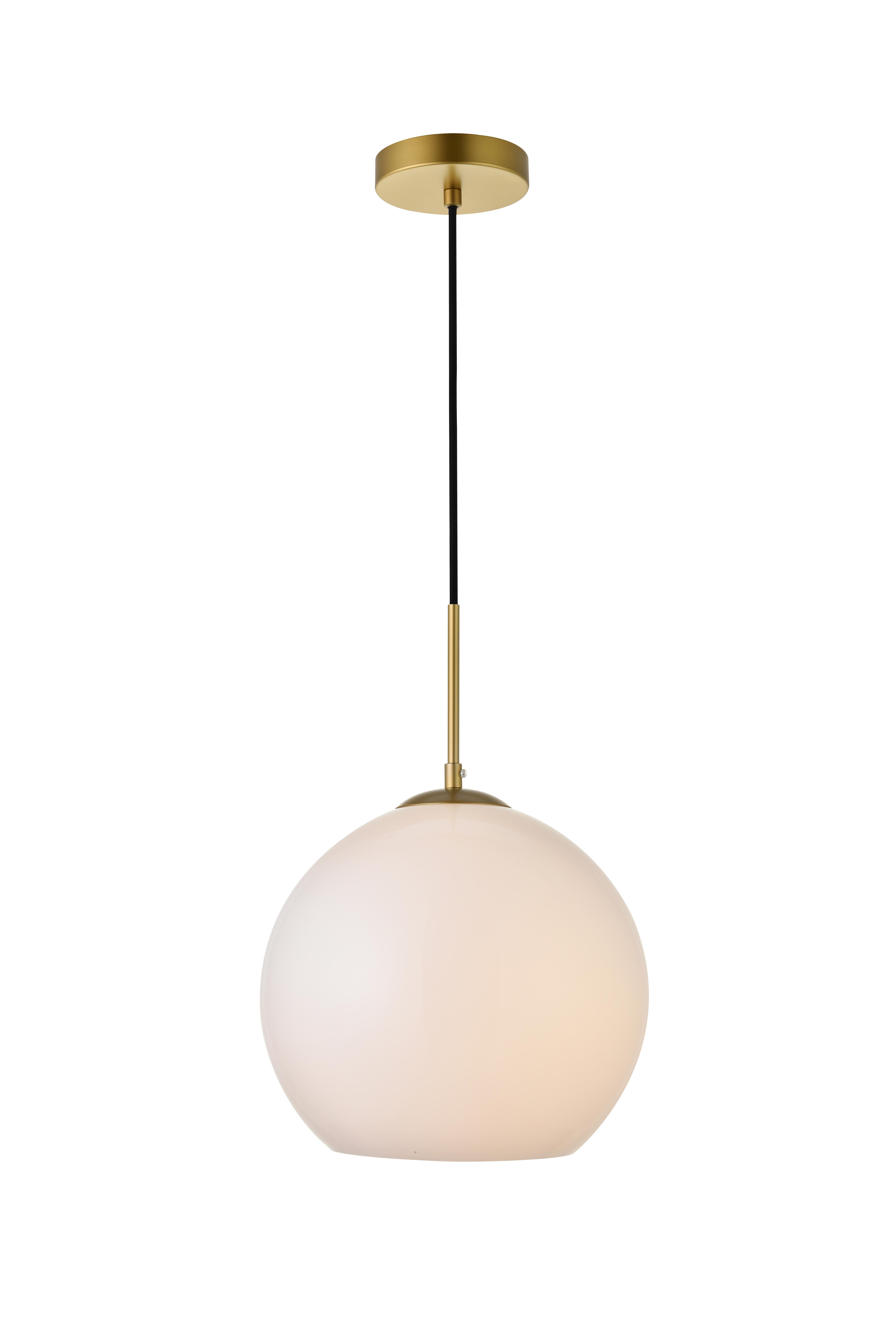 Living District Baxter 1 Light Brass Pendant With Frosted White Glass, Brass/Frosted White, large