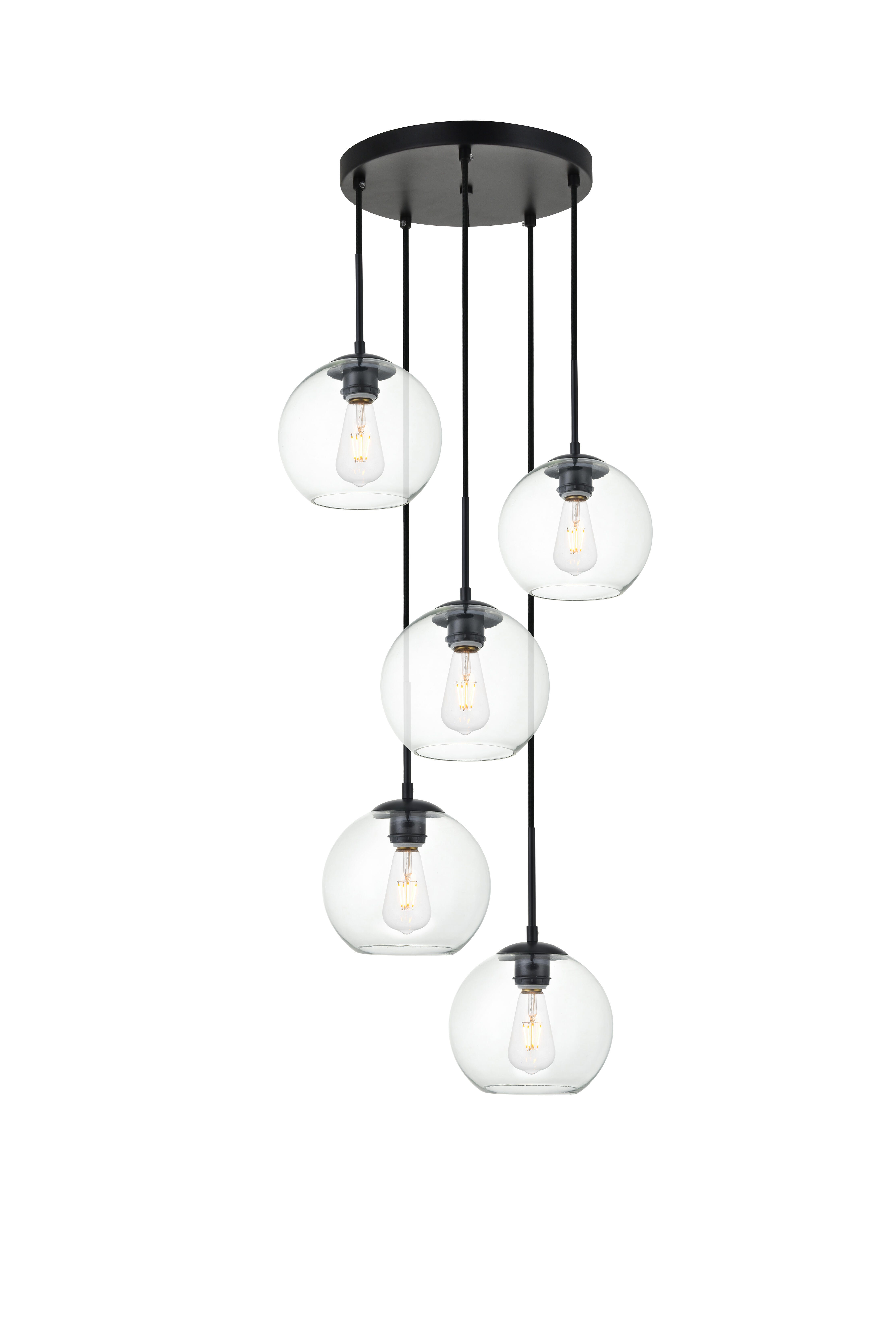 Living District Baxter 5 Lights Black Pendant With Clear Glass, Black/Clear, large