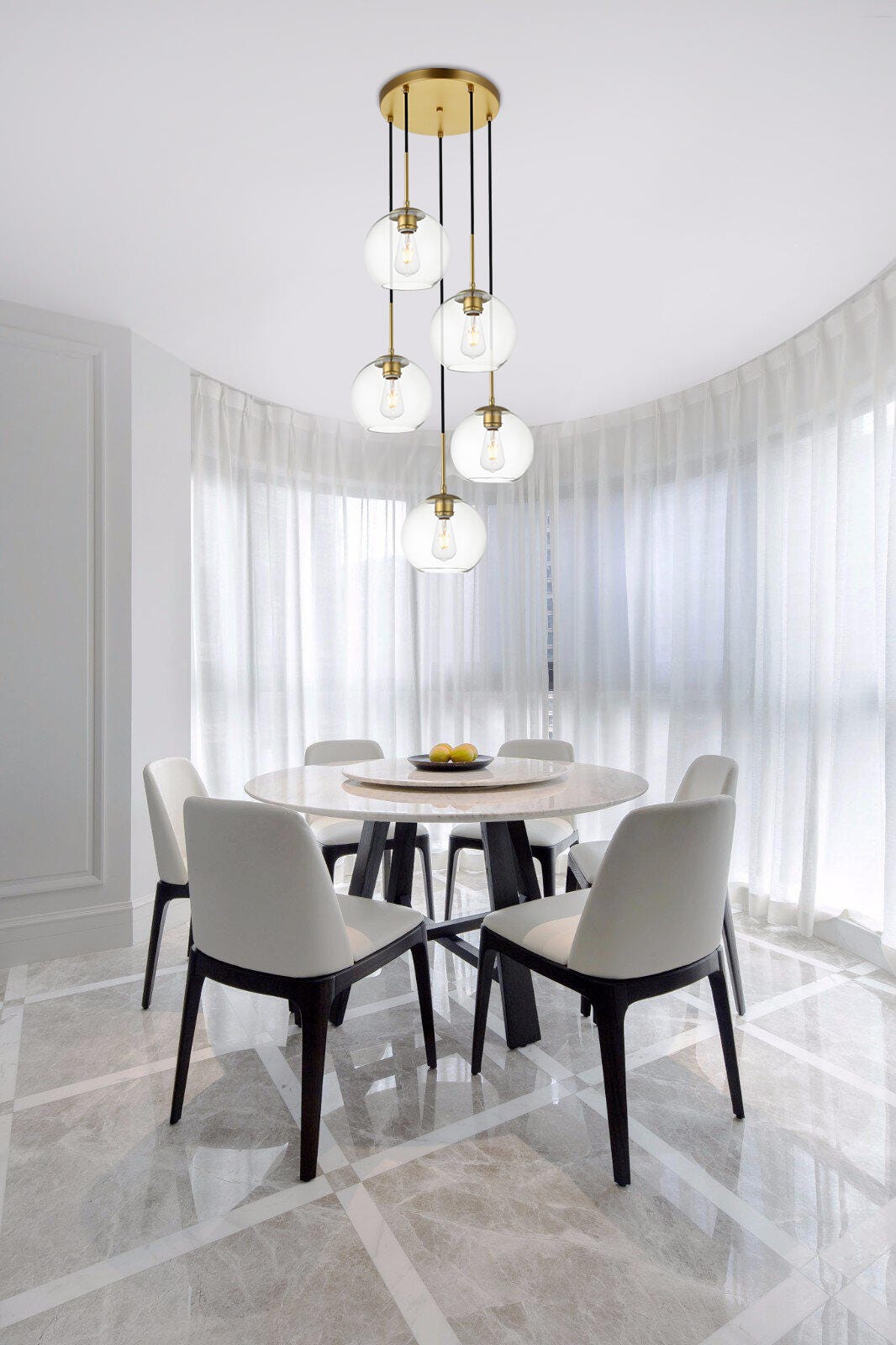 Living District Baxter 5 Lights Brass Pendant With Clear Glass, Brass/Clear, rollover