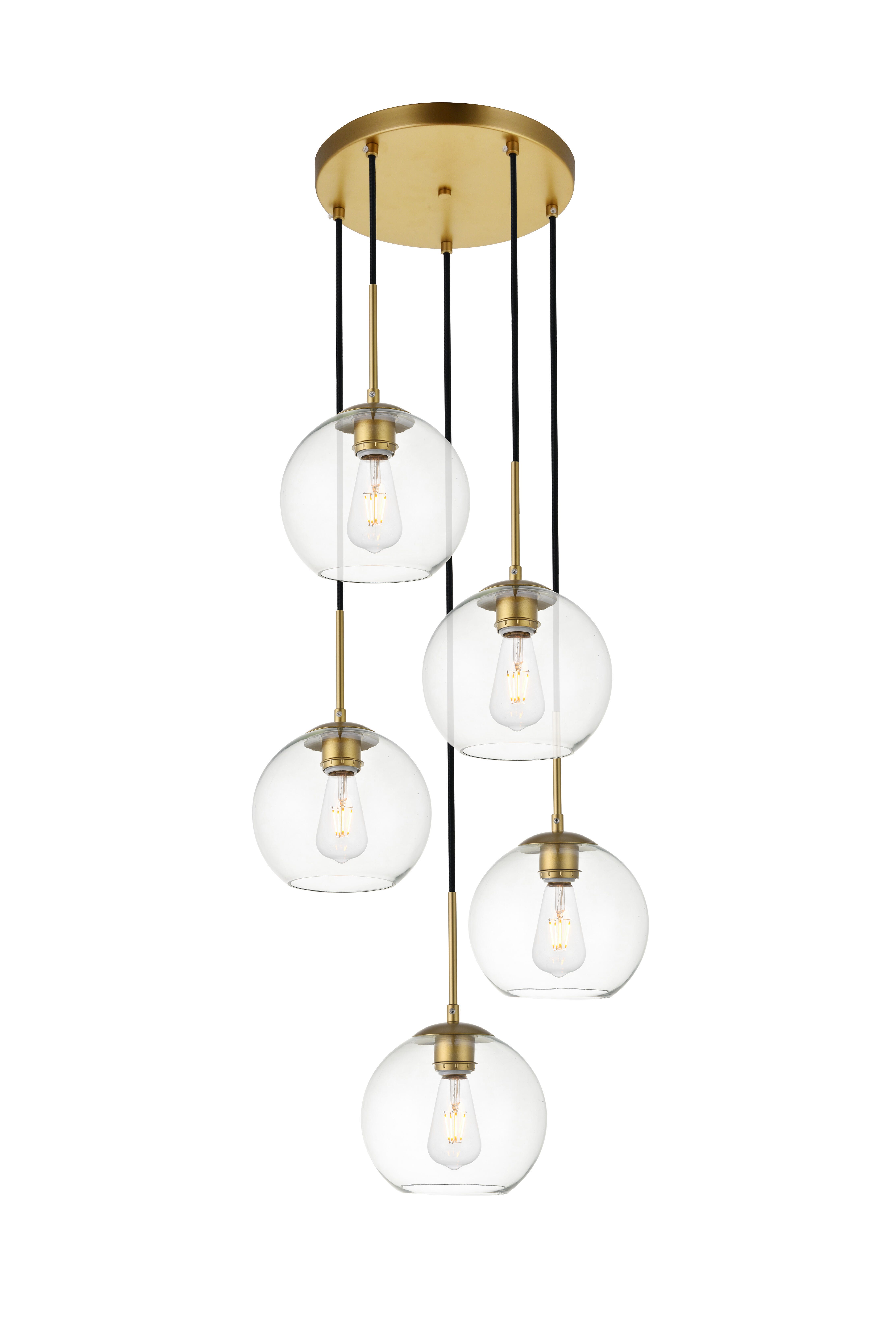 Living District Baxter 5 Lights Brass Pendant With Clear Glass, Brass/Clear, large