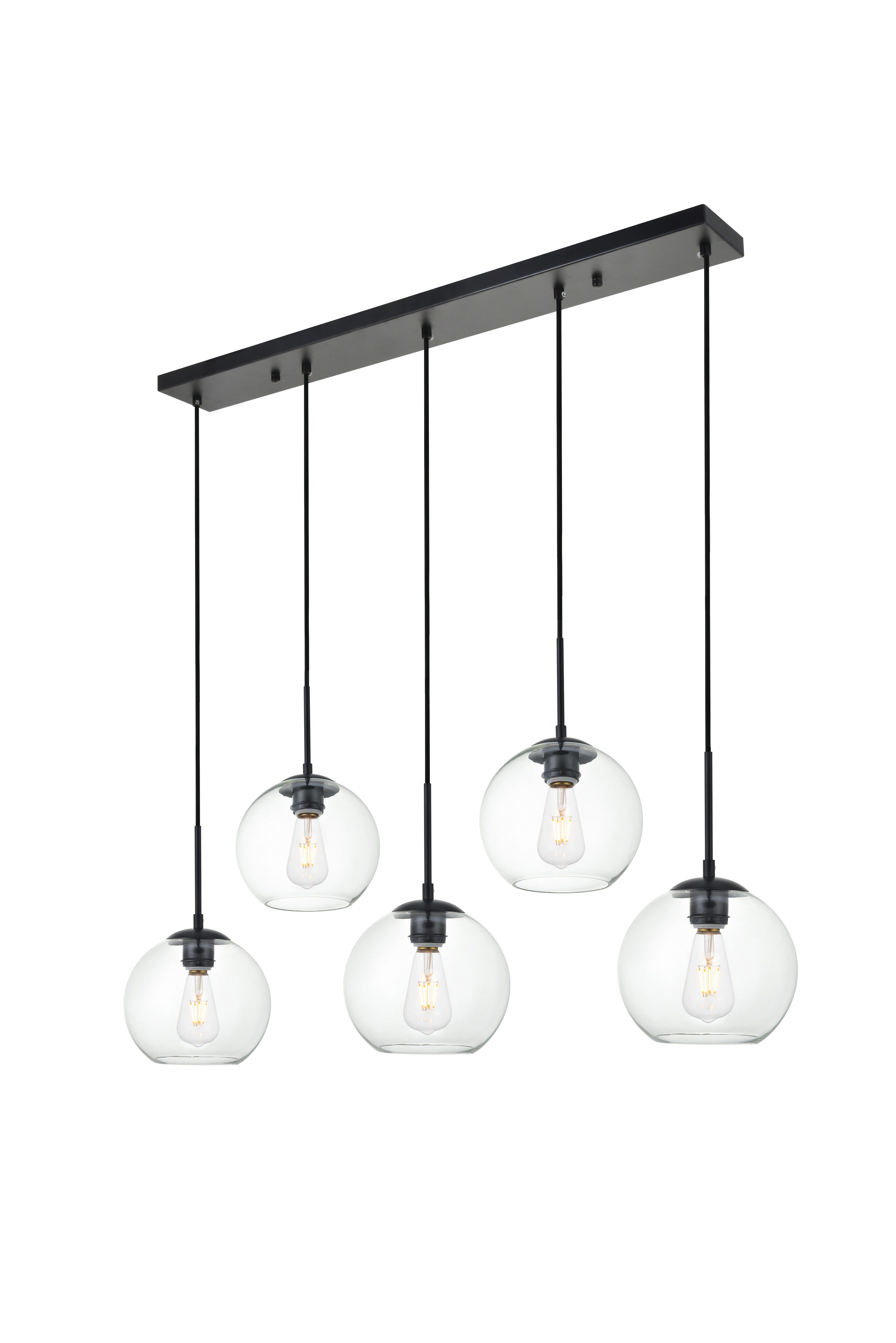Living District Baxter 5 Lights Black Pendant With Clear Glass, Black/Clear, large