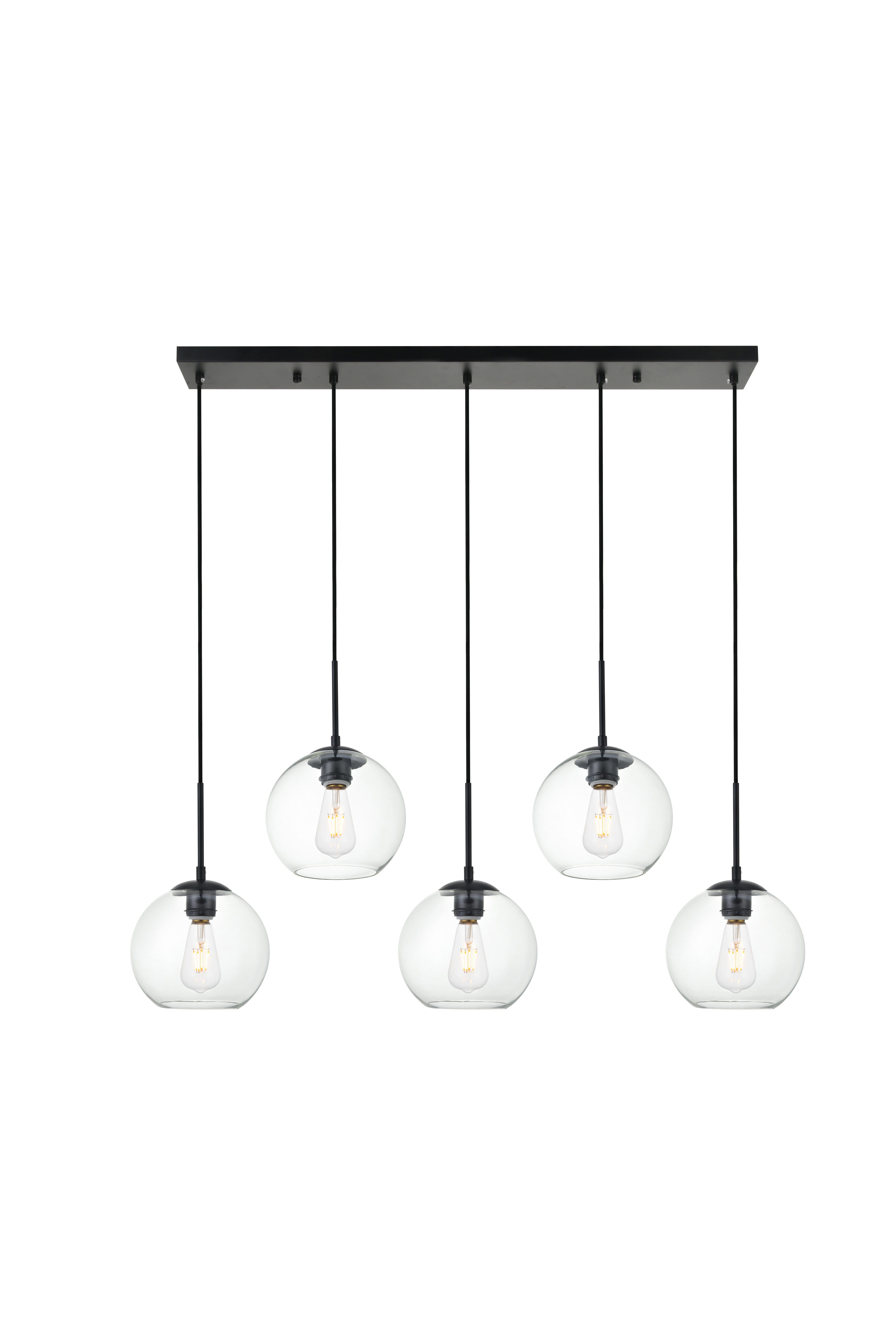 Living District Baxter 5 Lights Black Pendant With Clear Glass, Black/Clear, large