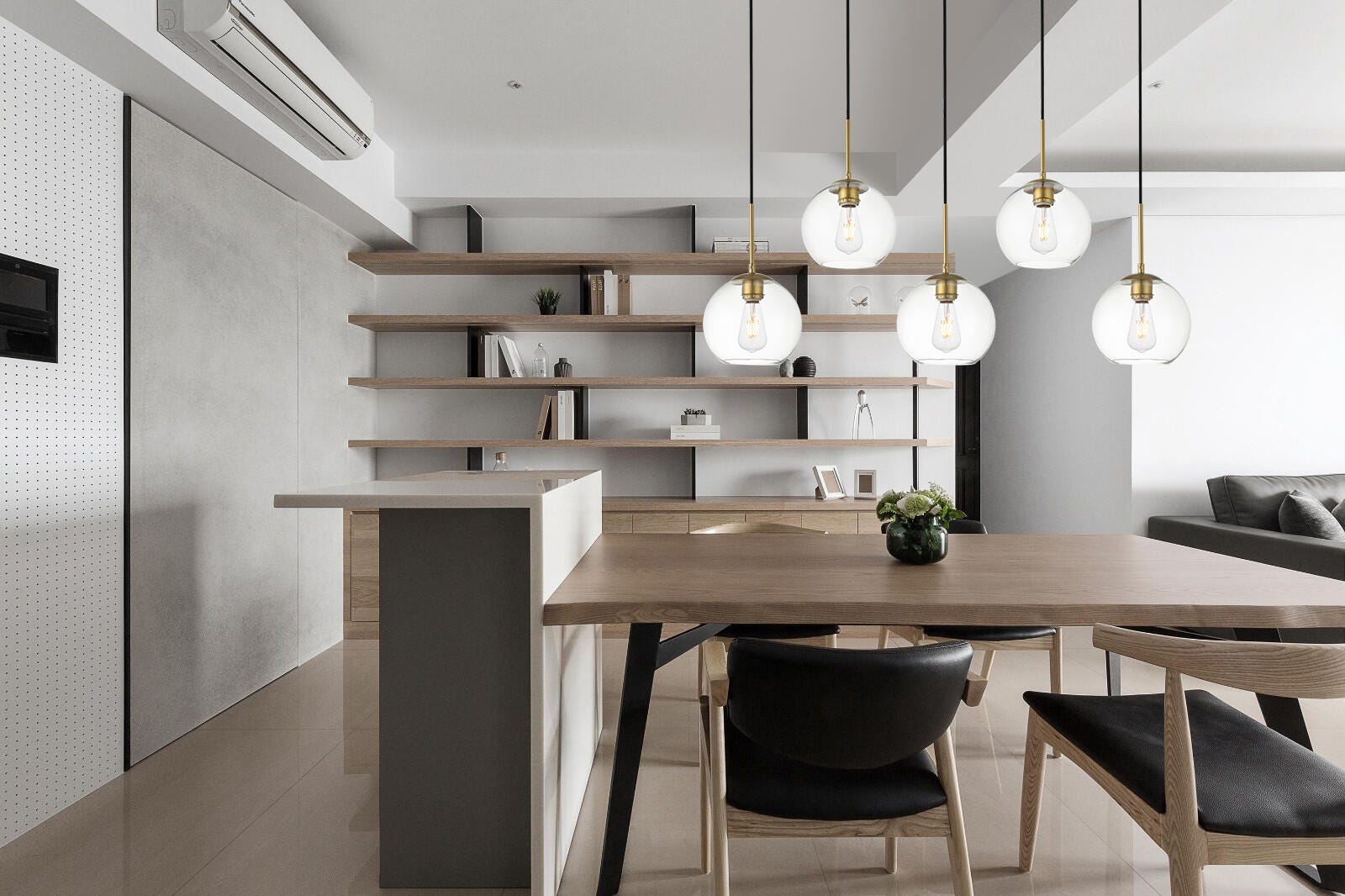 Living District Baxter 5 Lights Brass Pendant With Clear Glass, Brass/Clear, rollover