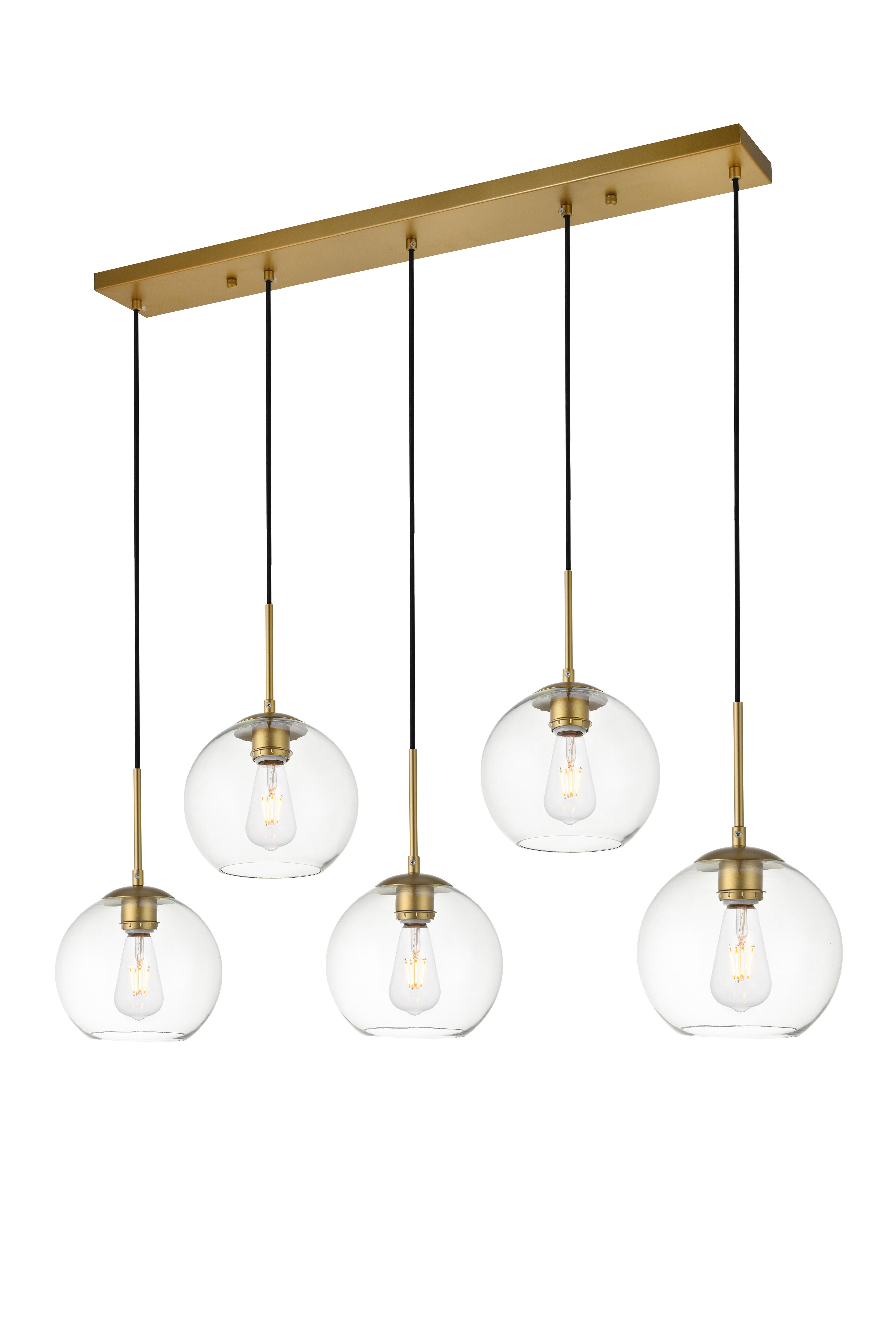 Living District Baxter 5 Lights Brass Pendant With Clear Glass, Brass/Clear, large