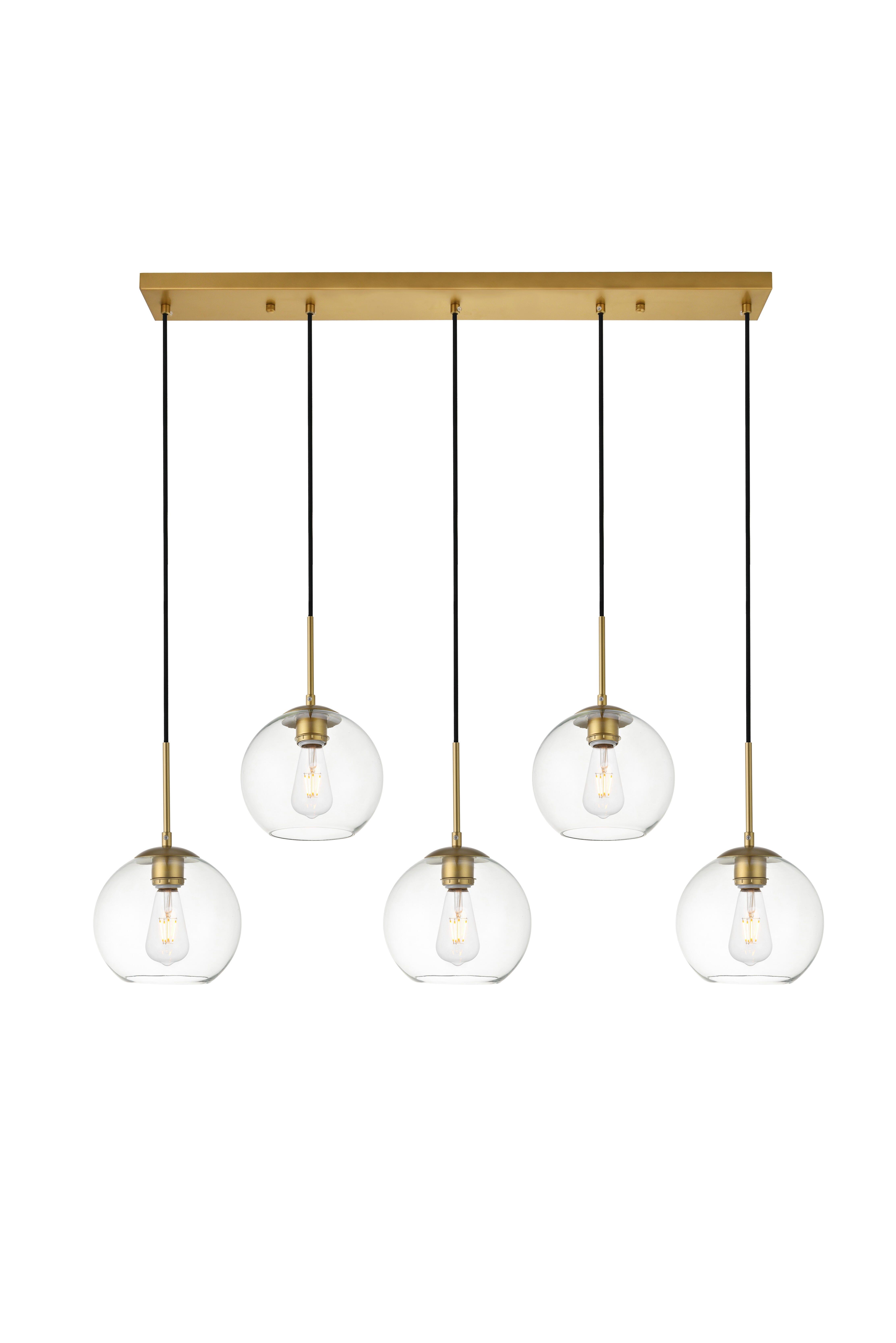 Living District Baxter 5 Lights Brass Pendant With Clear Glass, Brass/Clear, large