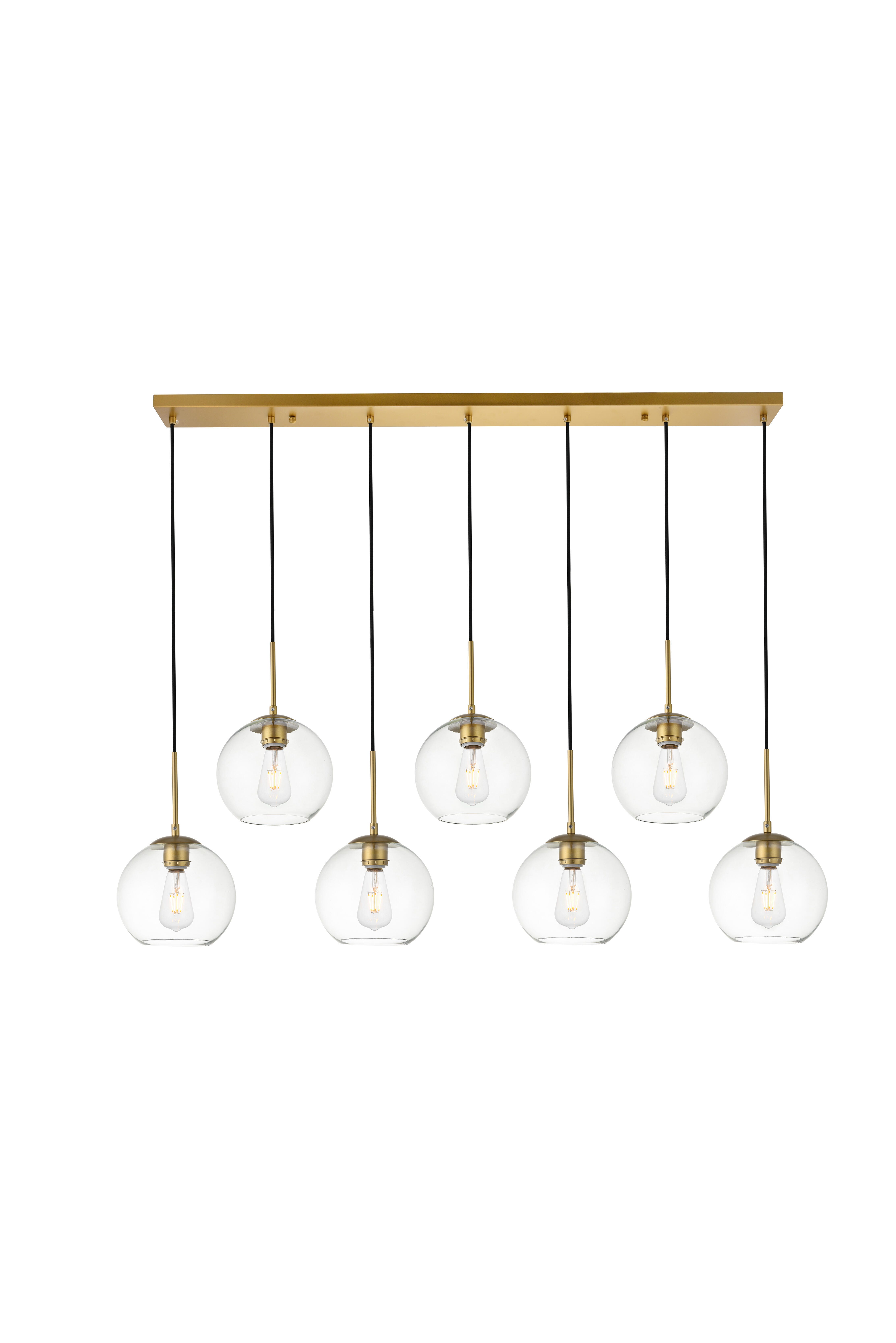 Living District Baxter 7 Lights Brass Pendant With Clear Glass, Brass/Clear, large