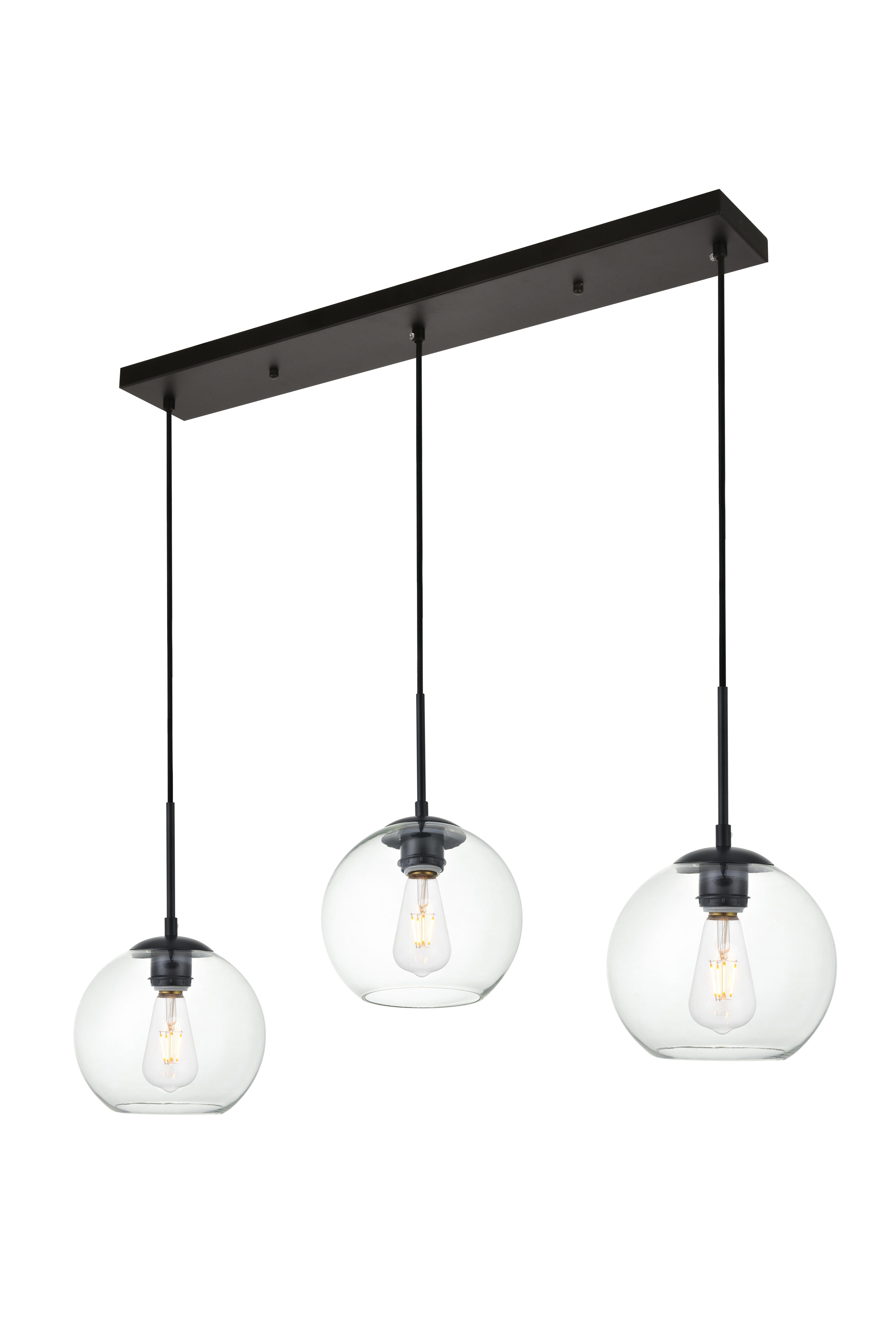 Living District Baxter 3 Lights Black Pendant With Clear Glass, Black/Clear, large