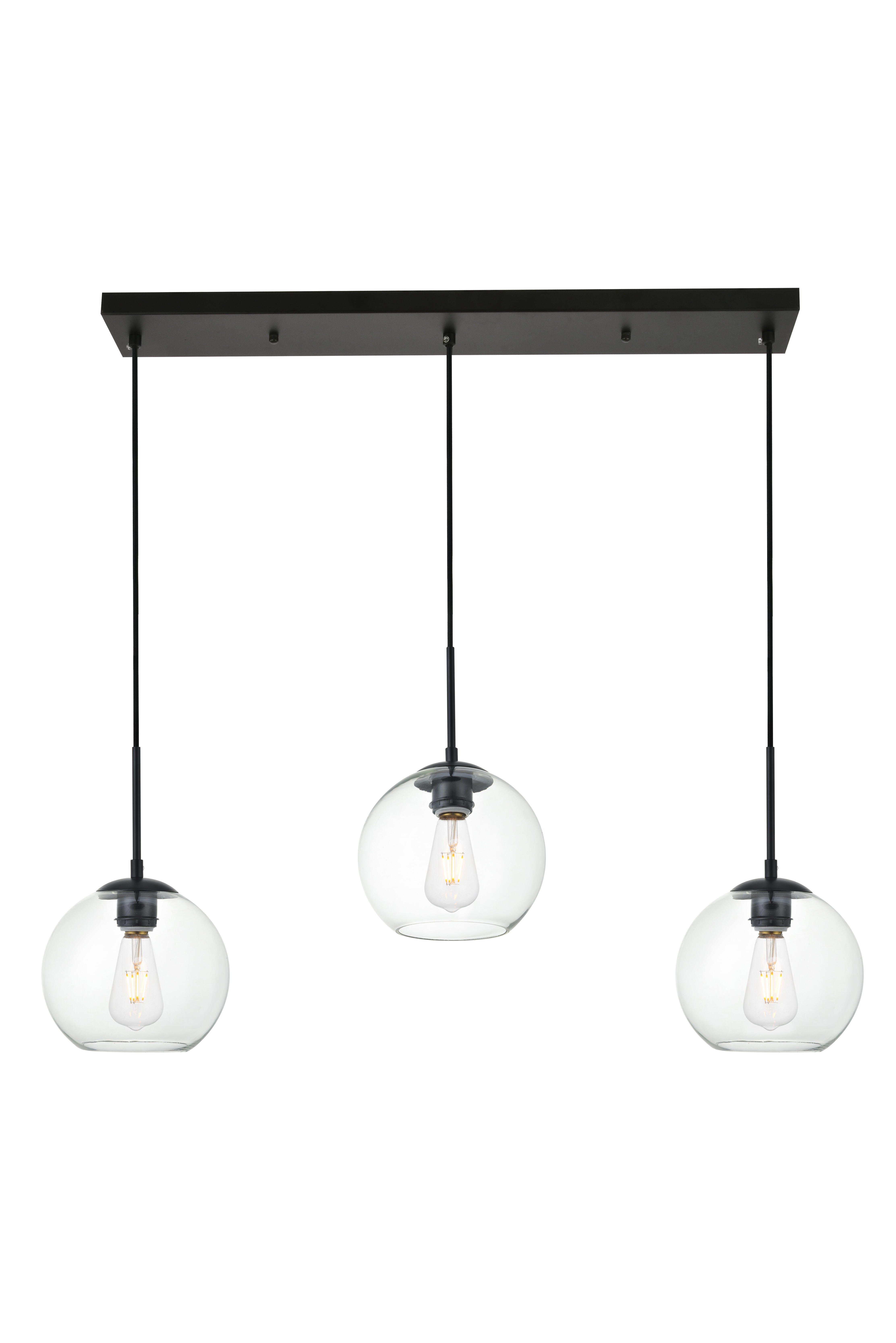 Living District Baxter 3 Lights Black Pendant With Clear Glass, Black/Clear, large