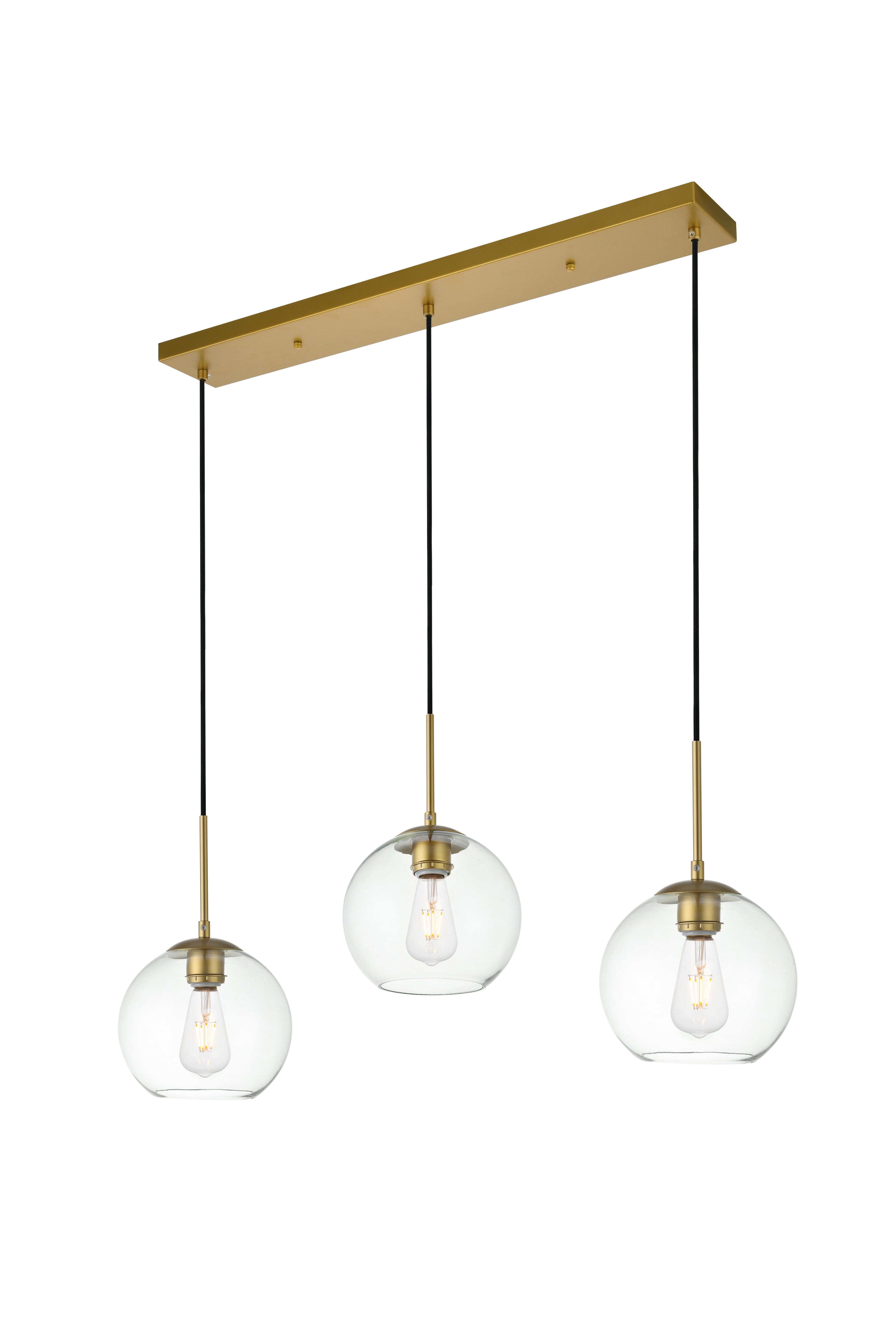 Living District Baxter 3 Lights Brass Pendant With Clear Glass, Brass/Clear, large