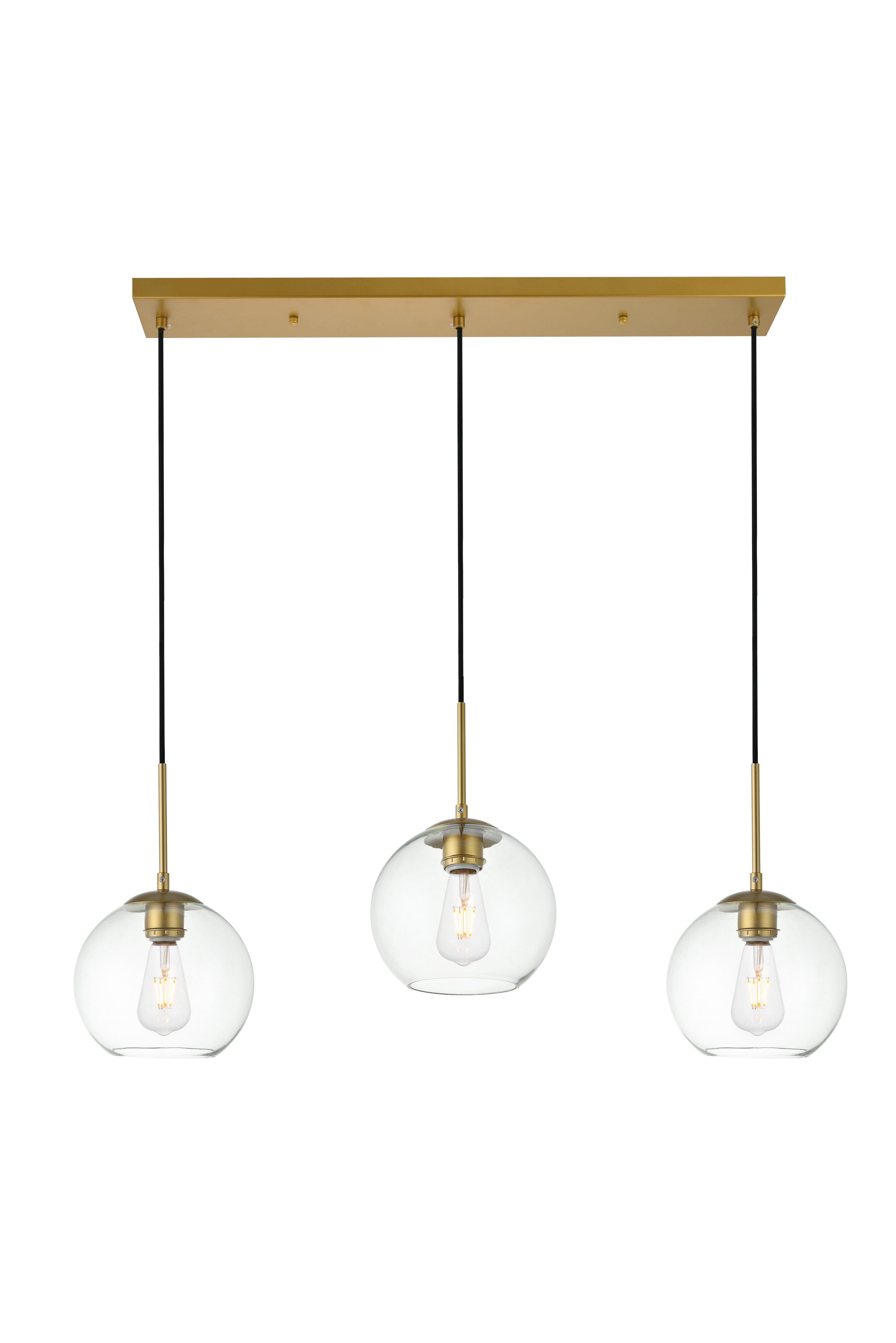 Living District Baxter 3 Lights Brass Pendant With Clear Glass, Brass/Clear, large