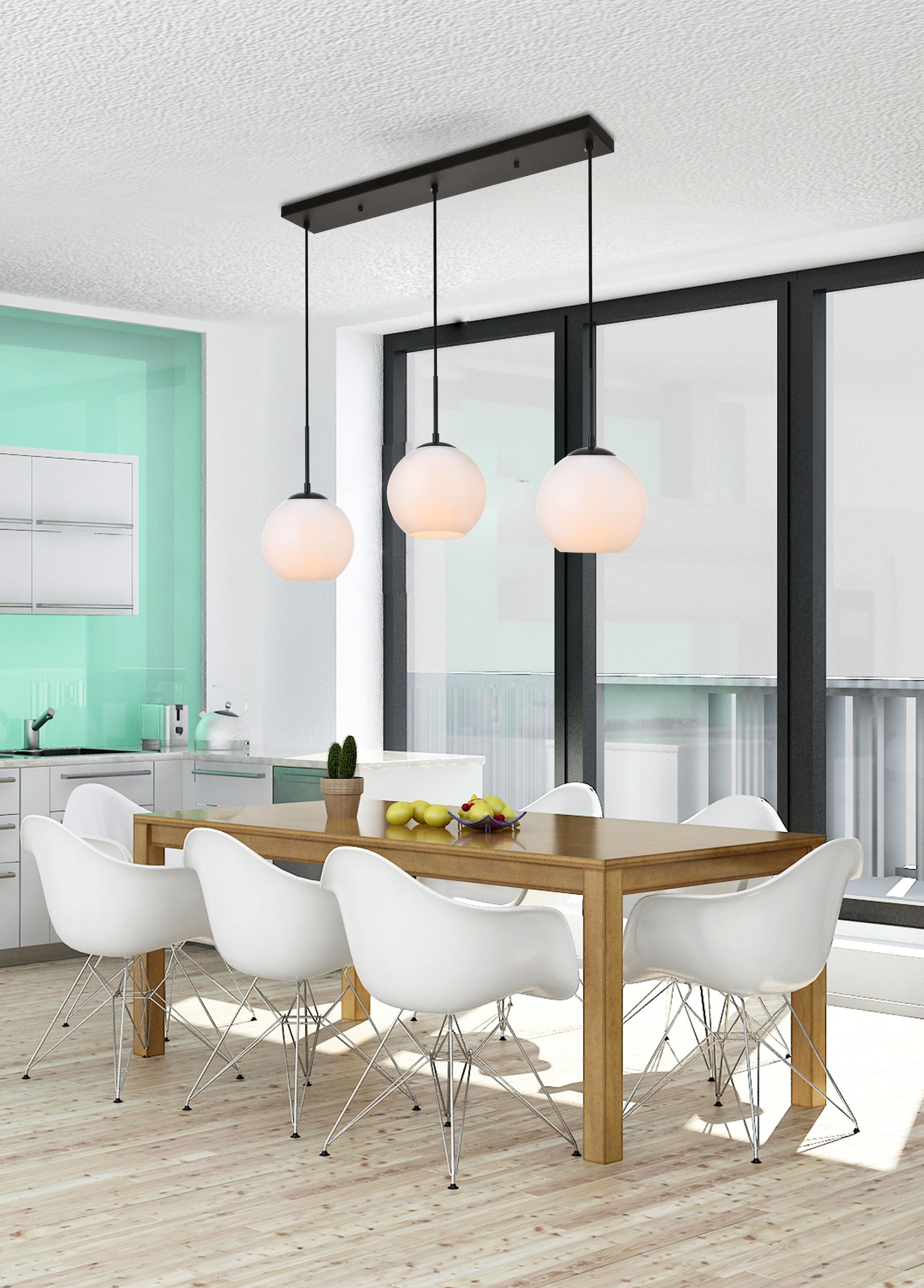 Living District Baxter 3 Lights Black Pendant With Frosted White Glass, Black/Frosted White, rollover