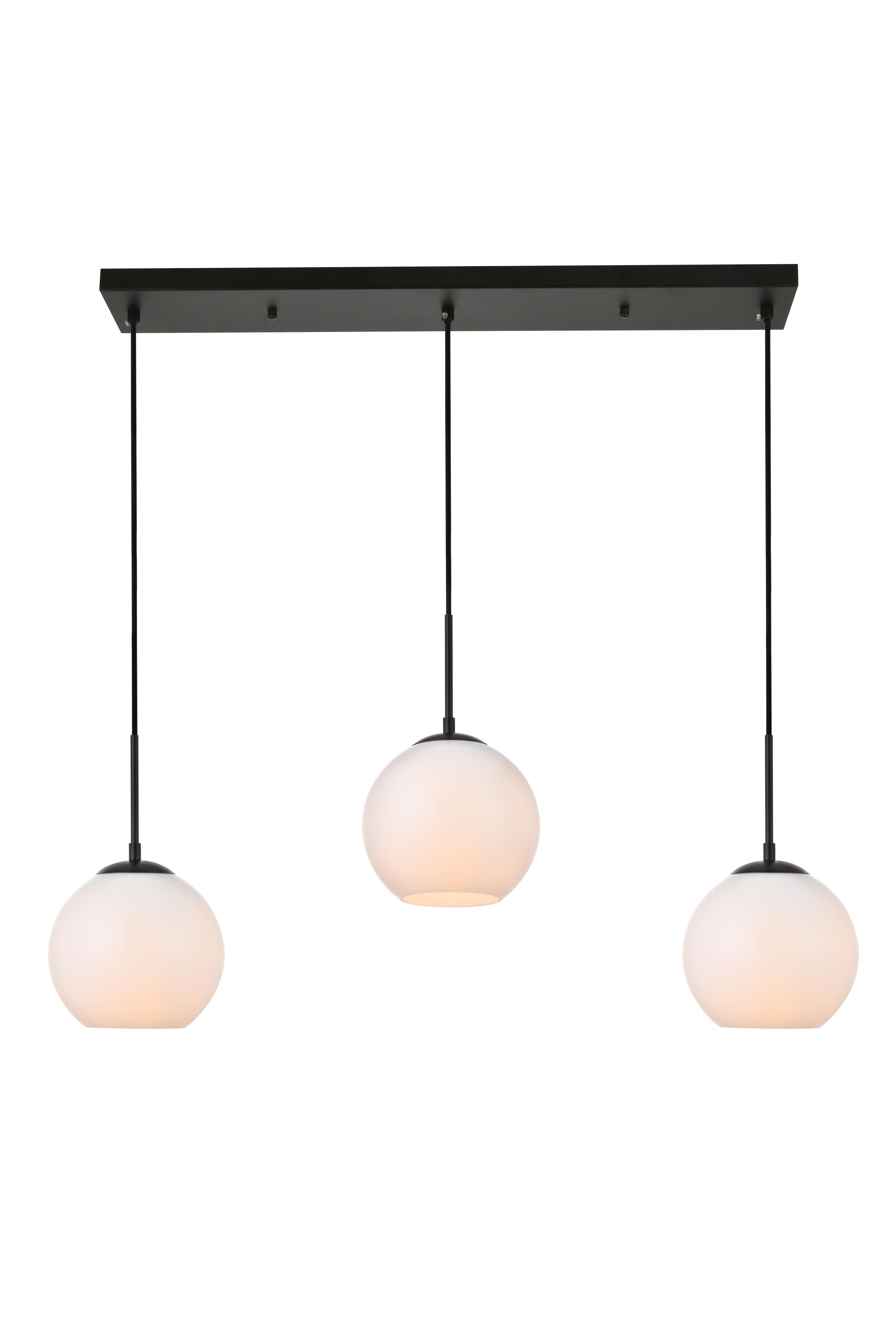 Living District Baxter 3 Lights Black Pendant With Frosted White Glass, Black/Frosted White, large