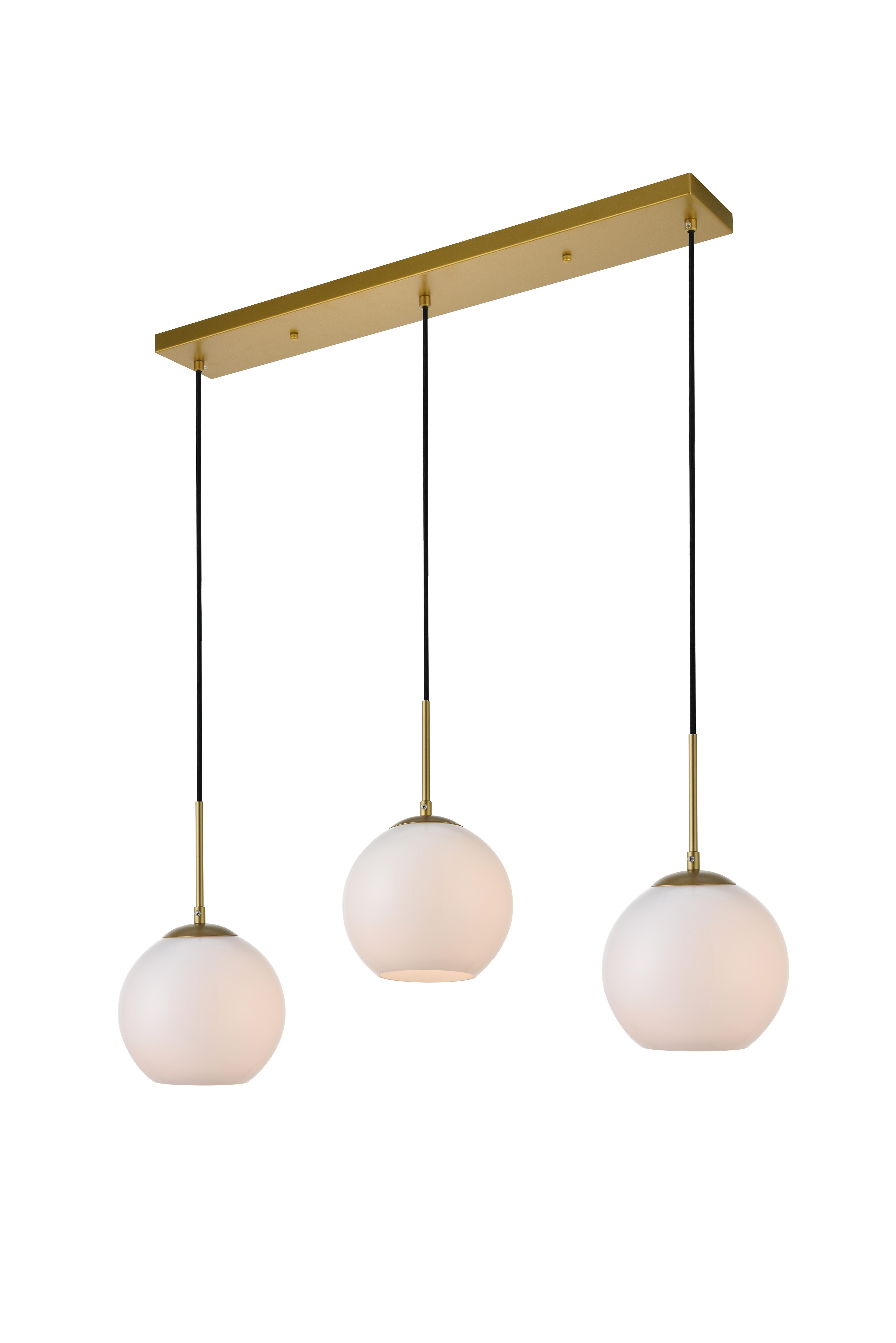 Living District Baxter 3 Lights Brass Pendant With Frosted White Glass, Brass/Frosted White, large