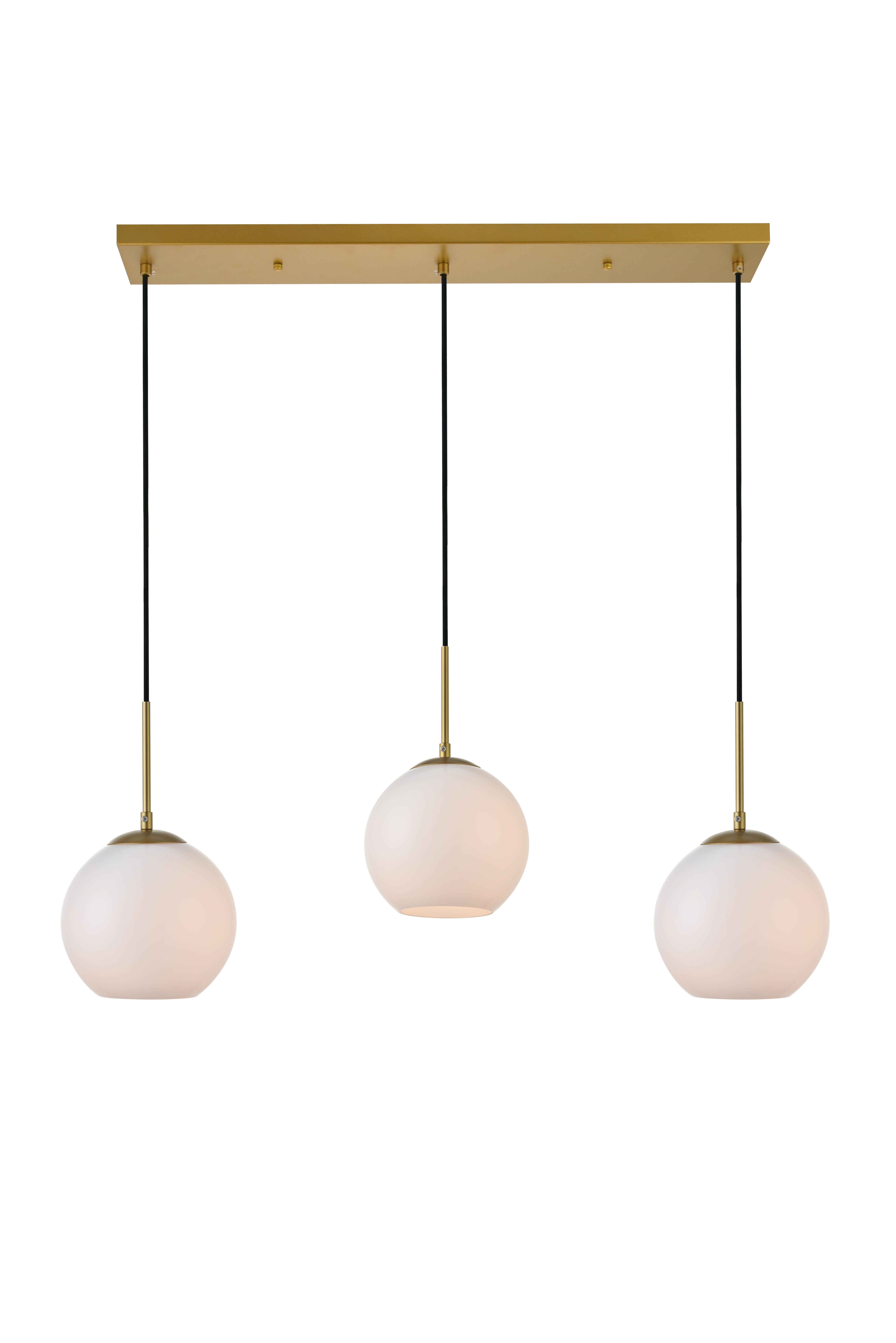 Living District Baxter 3 Lights Brass Pendant With Frosted White Glass, Brass/Frosted White, large