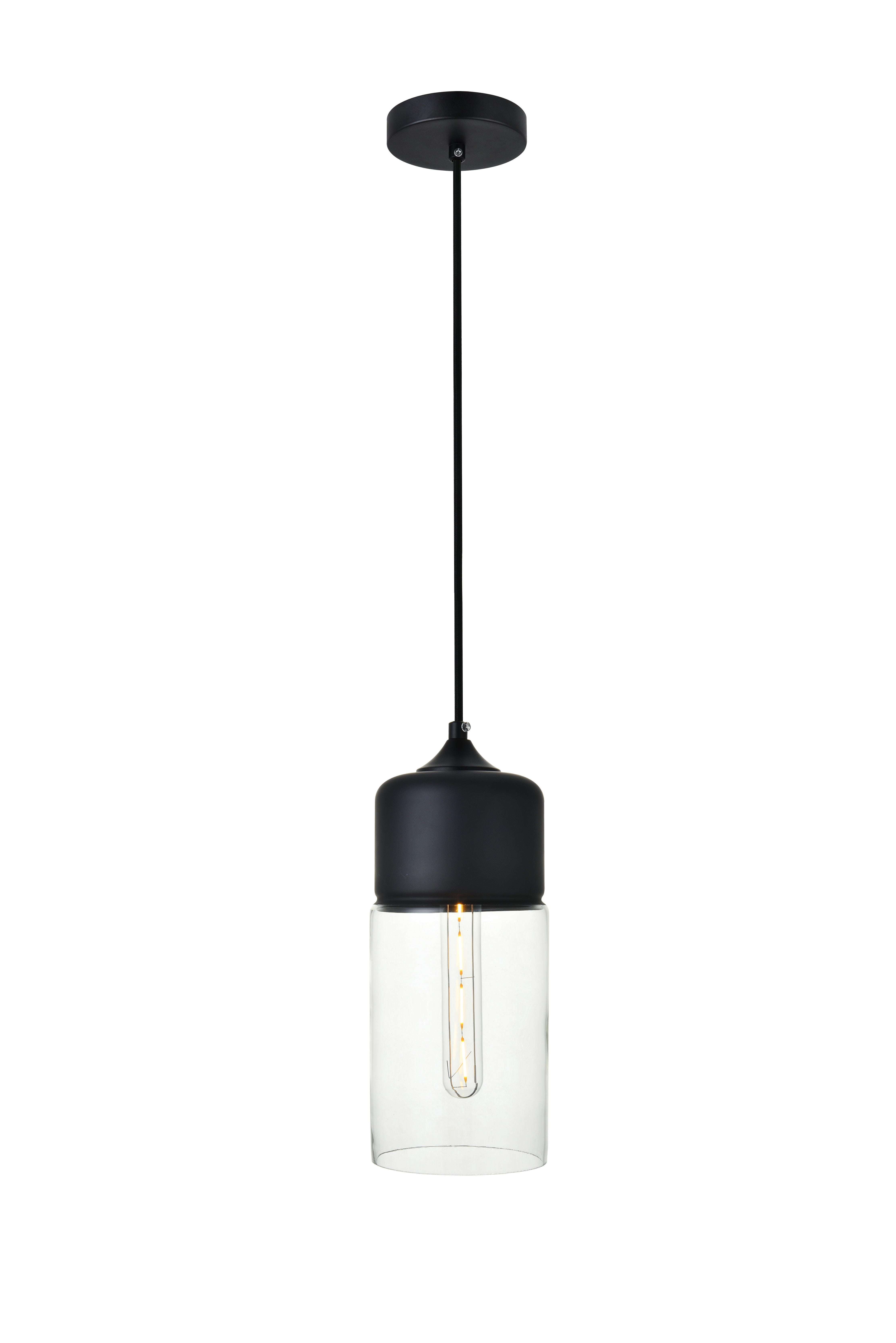 Living District Ashwell 1 Light Black Pendant With Clear Glass, , large