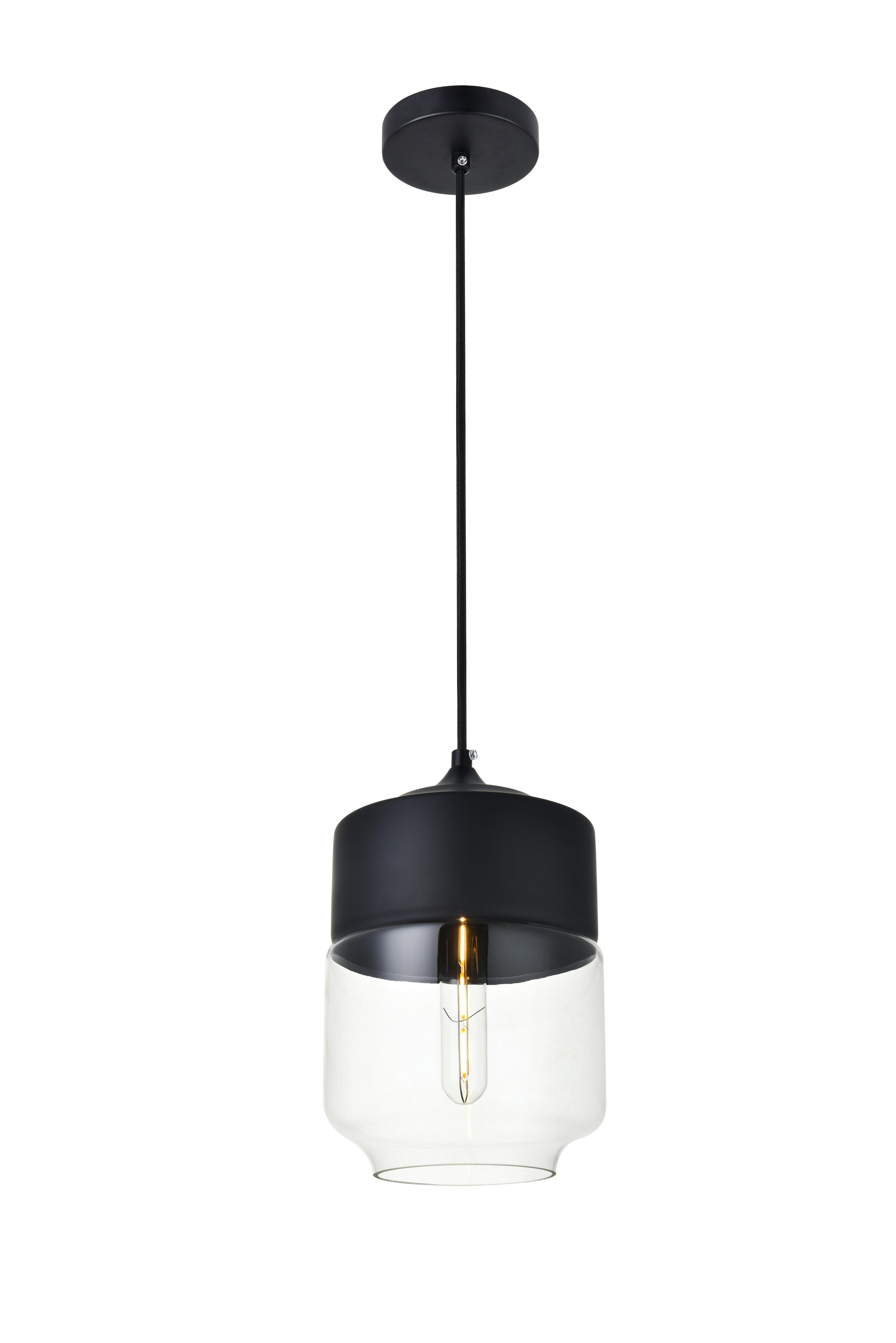 Living District Ashwell 1 Light Black Pendant With Clear Glass, , large