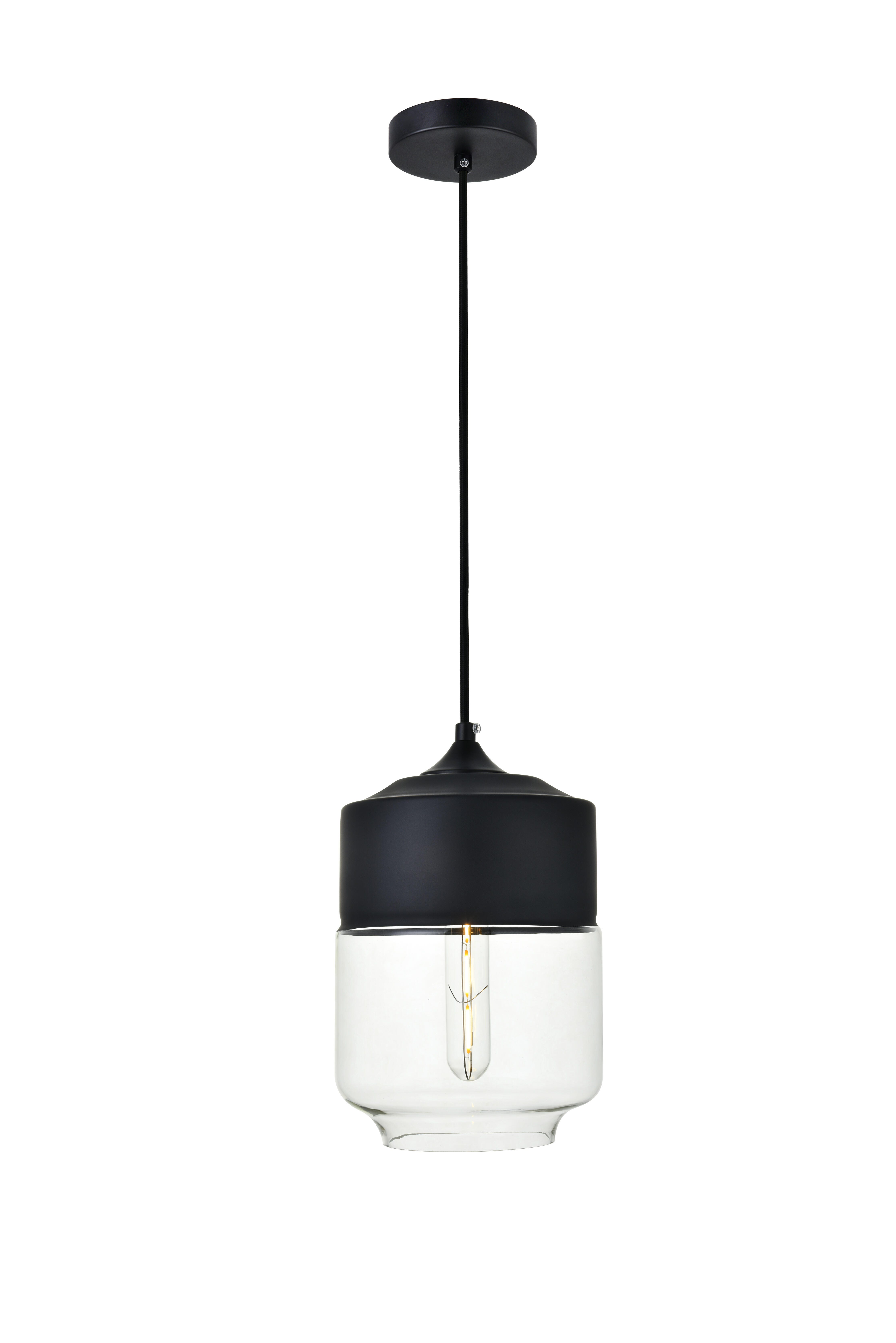 Living District Ashwell 1 Light Black Pendant With Clear Glass, , large