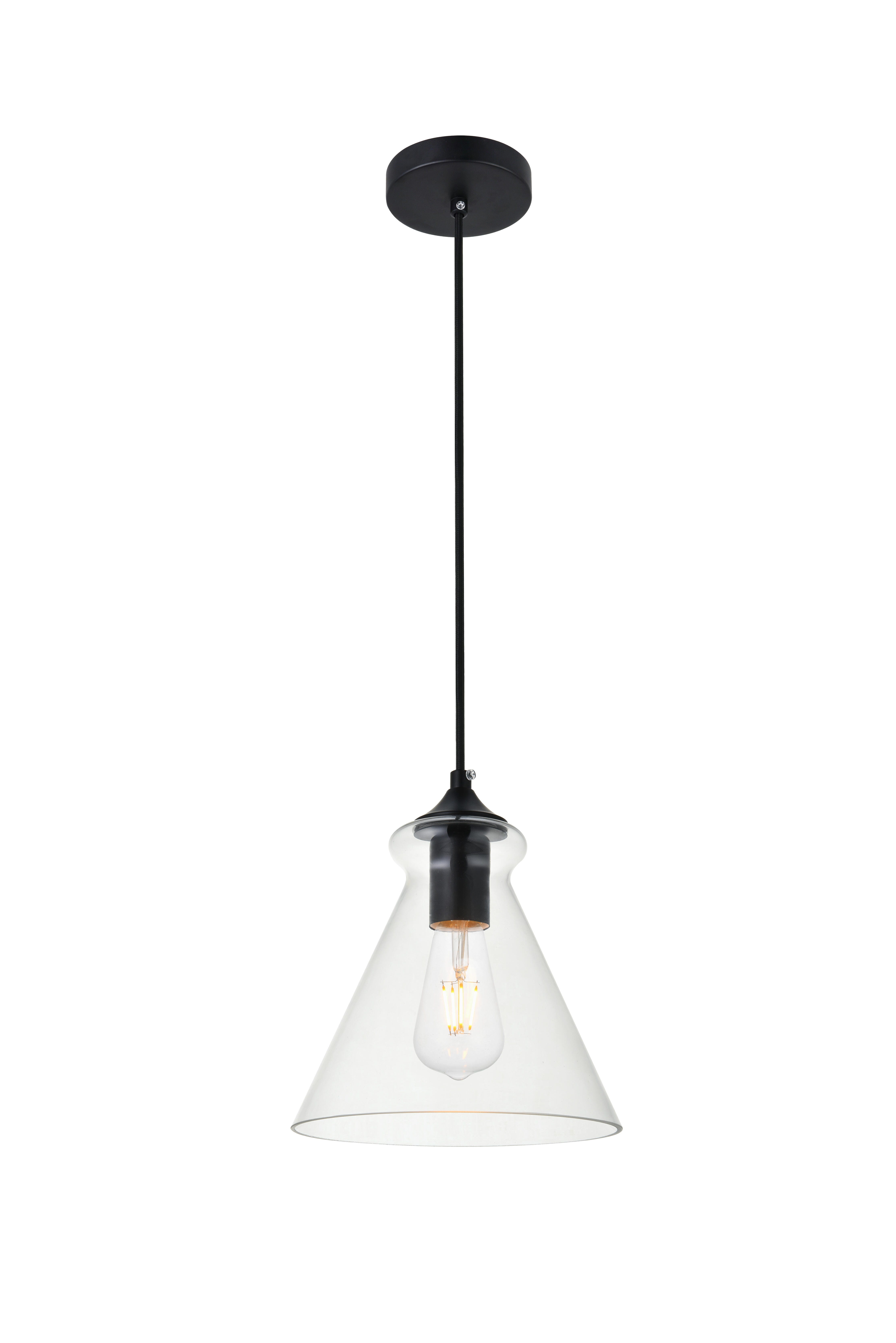 Living District Destry 1 Light Black Pendant With Clear Glass, Black/Clear, large
