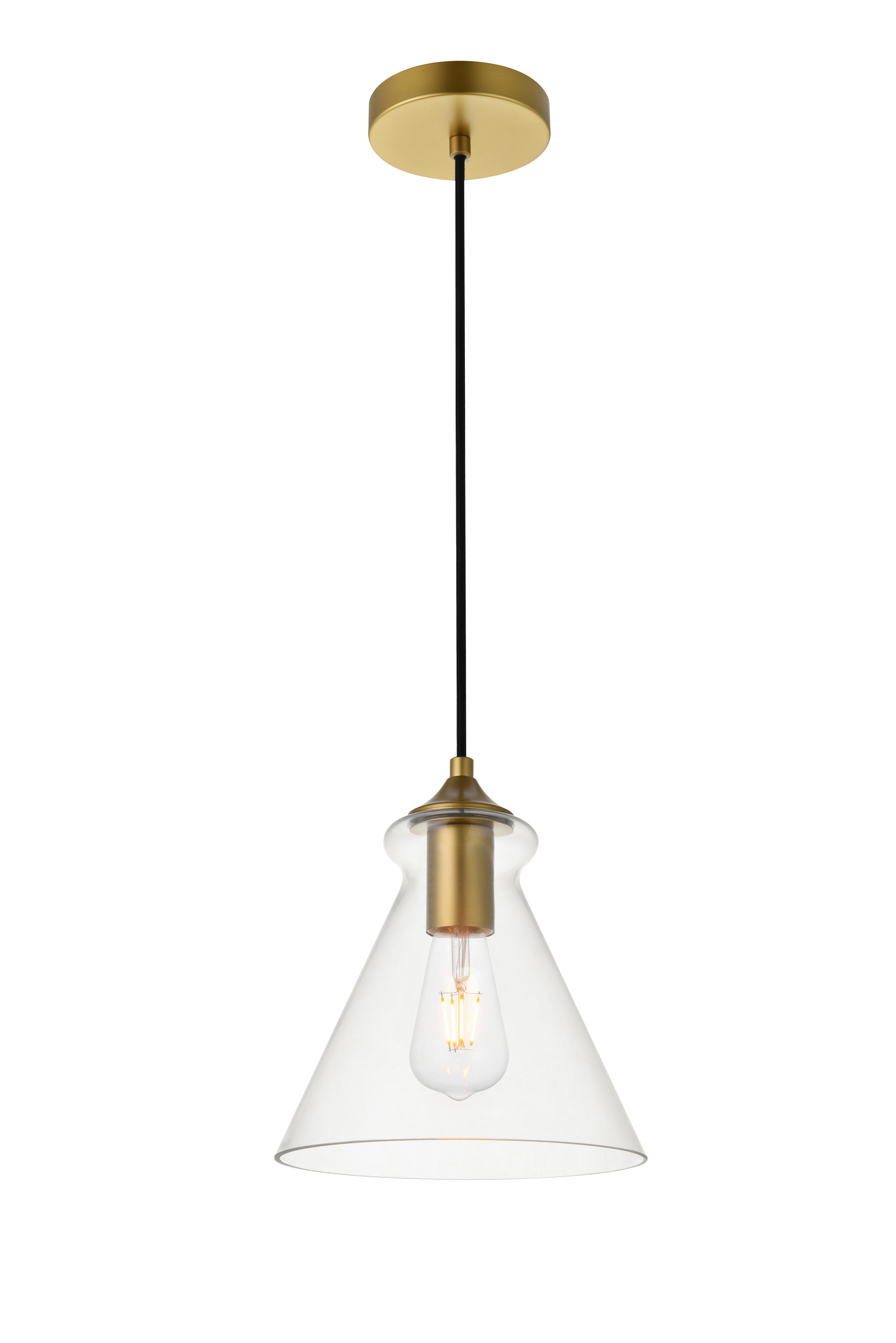 Living District Destry 1 Light Brass Pendant With Clear Glass, Brass/Clear, large