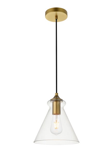 Living District Destry 1 Light Brass Pendant w/ Clear Glass, Brass/Clear