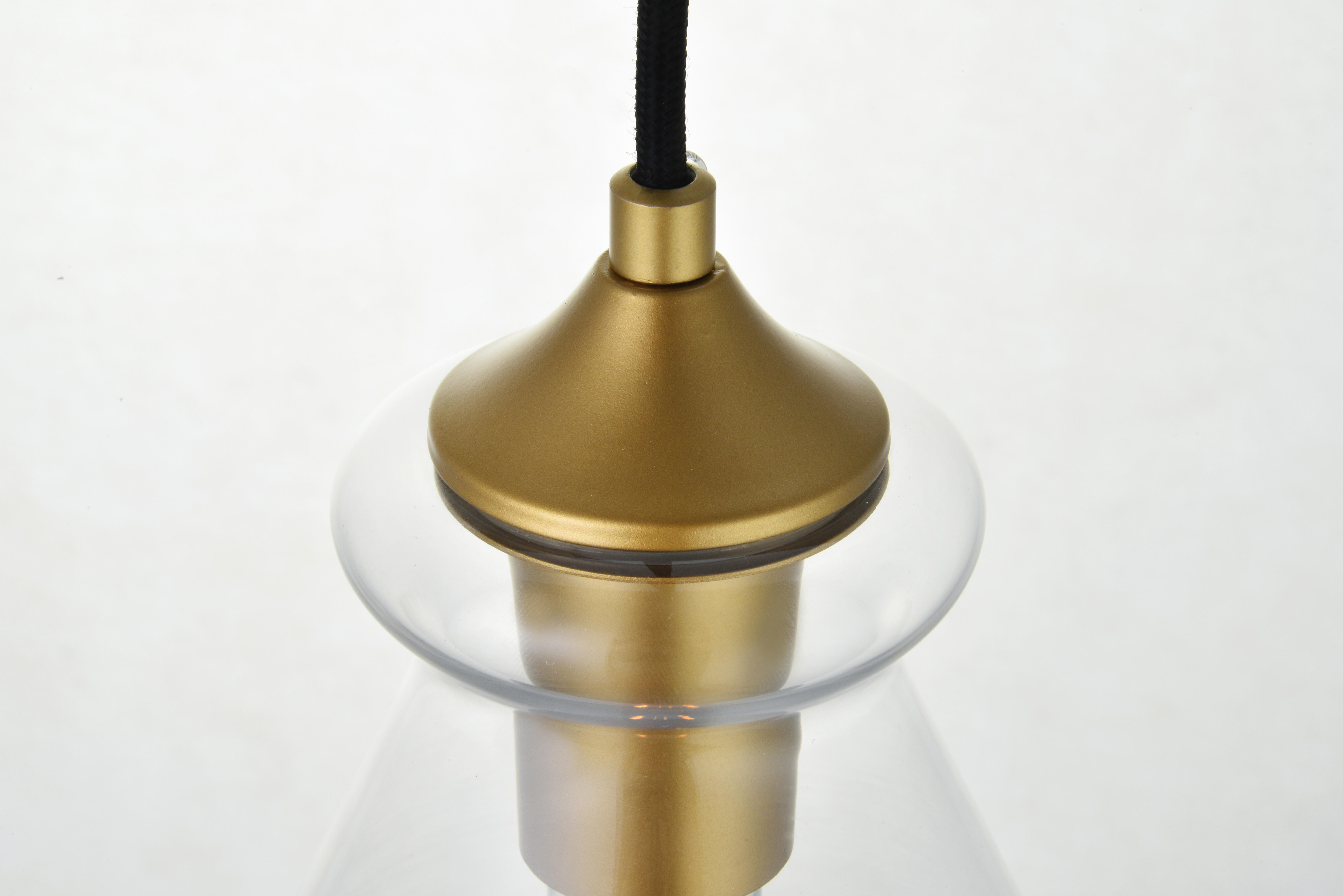 Living District Destry 1 Light Brass Pendant With Clear Glass, Brass/Clear, large