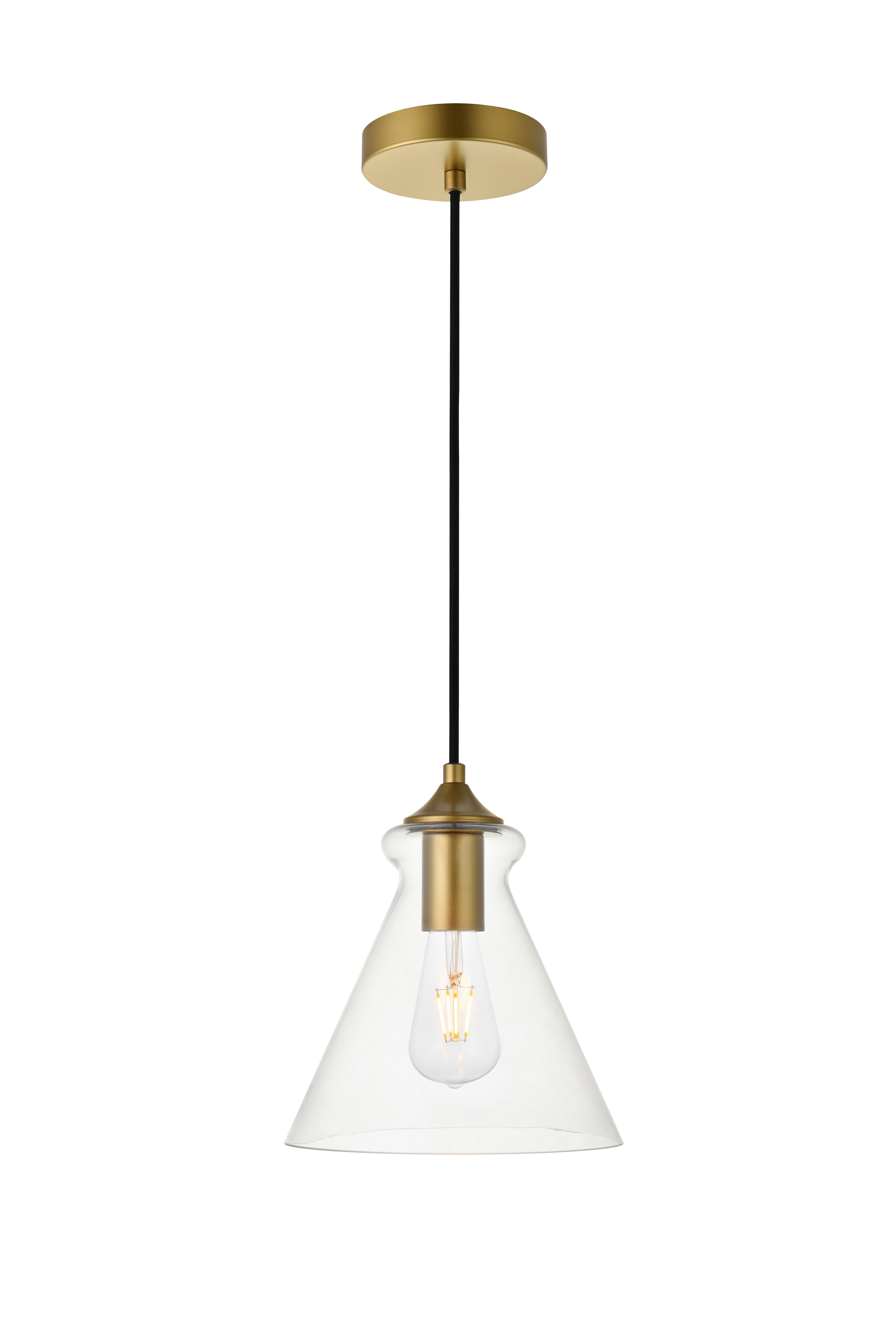 Living District Destry 1 Light Brass Pendant With Clear Glass, Brass/Clear, large