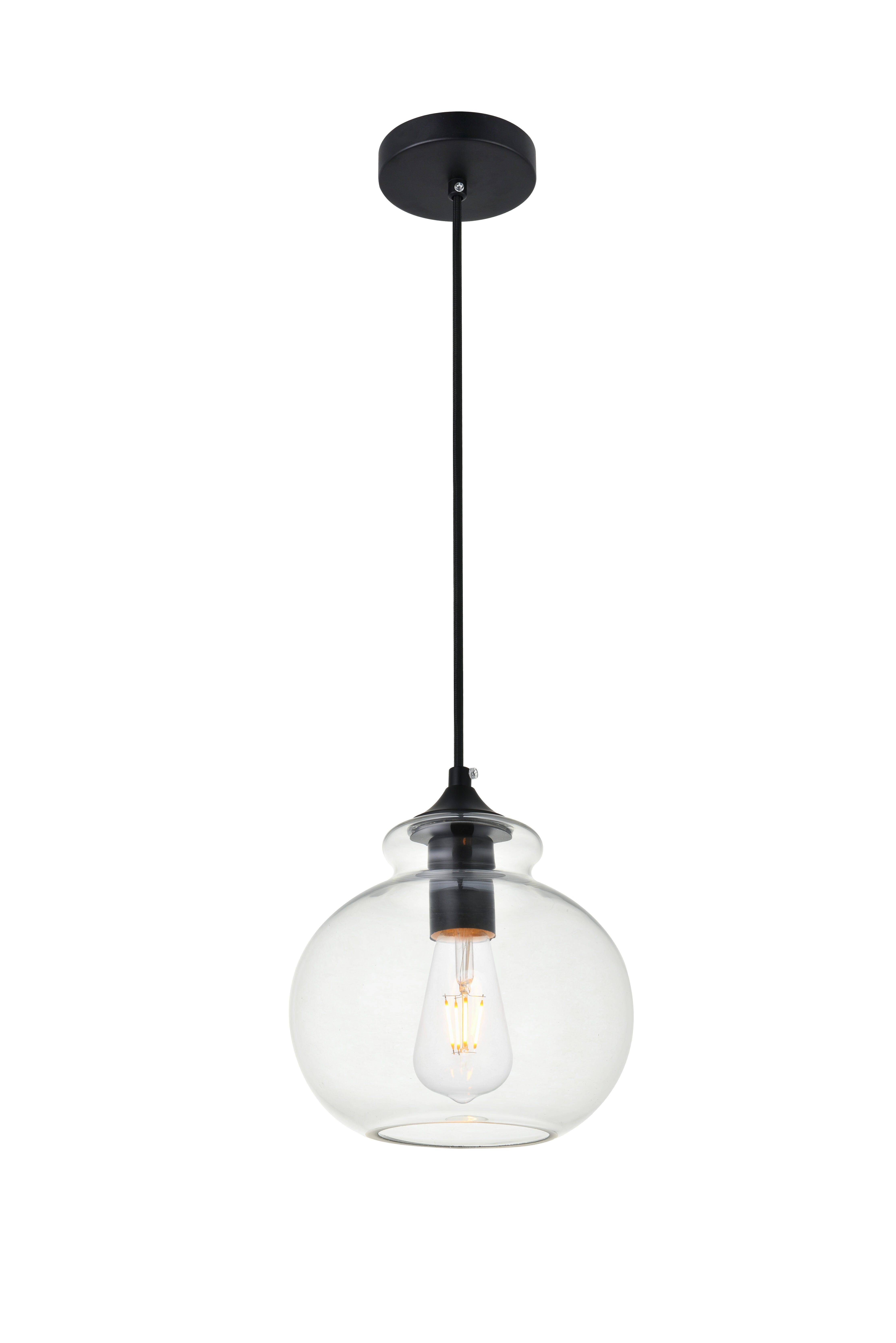 Living District Destry 1 Light Black Pendant With Clear Glass, Black/Clear, large