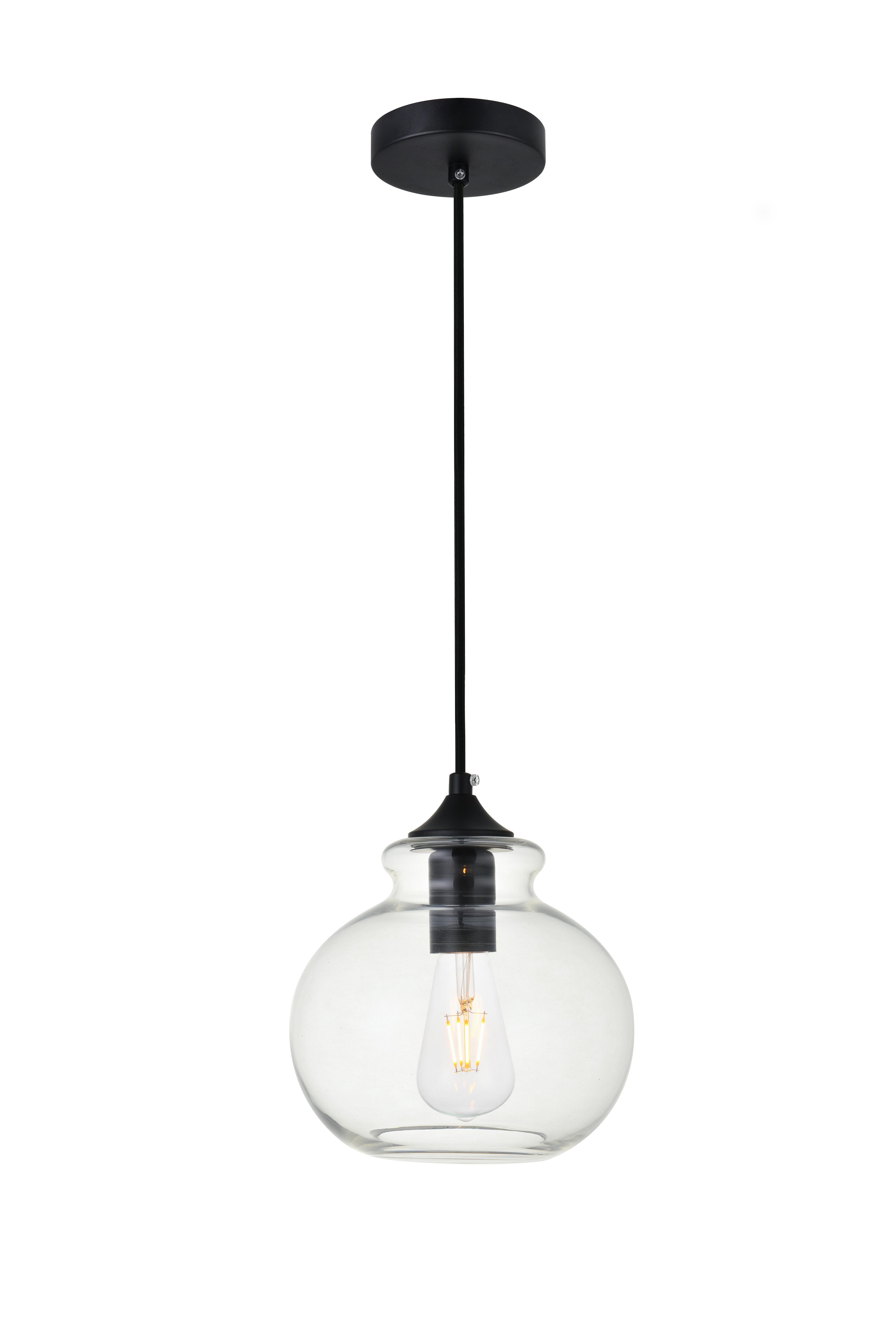 Living District Destry 1 Light Black Pendant With Clear Glass, Black/Clear, large