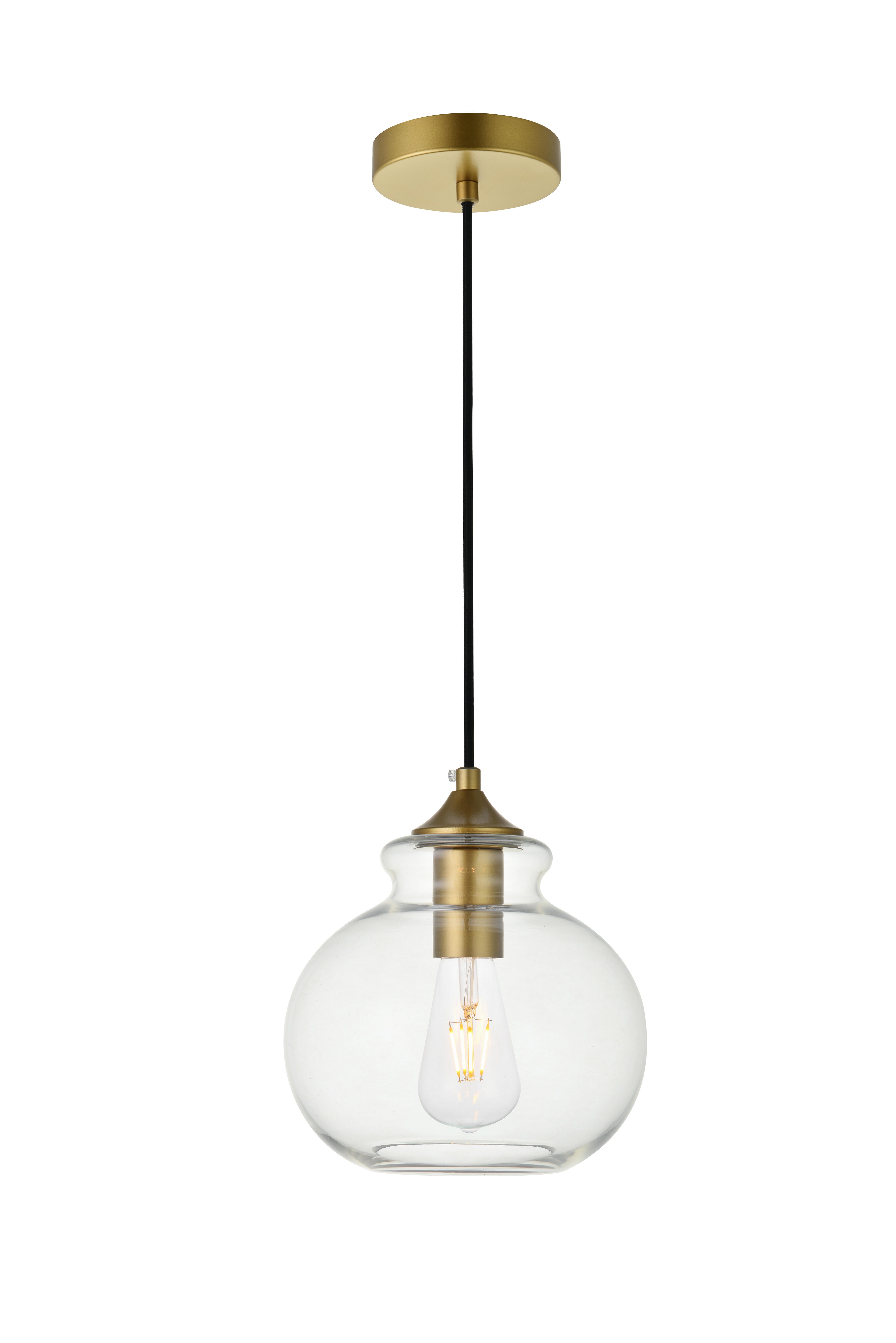 Living District Destry 1 Light Brass Pendant With Clear Glass, Brass/Clear, large