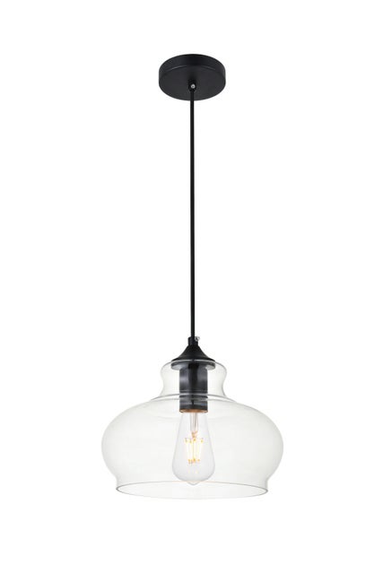 Living District Destry 1 Light Black Pendant w/ Clear Glass, Black/Clear