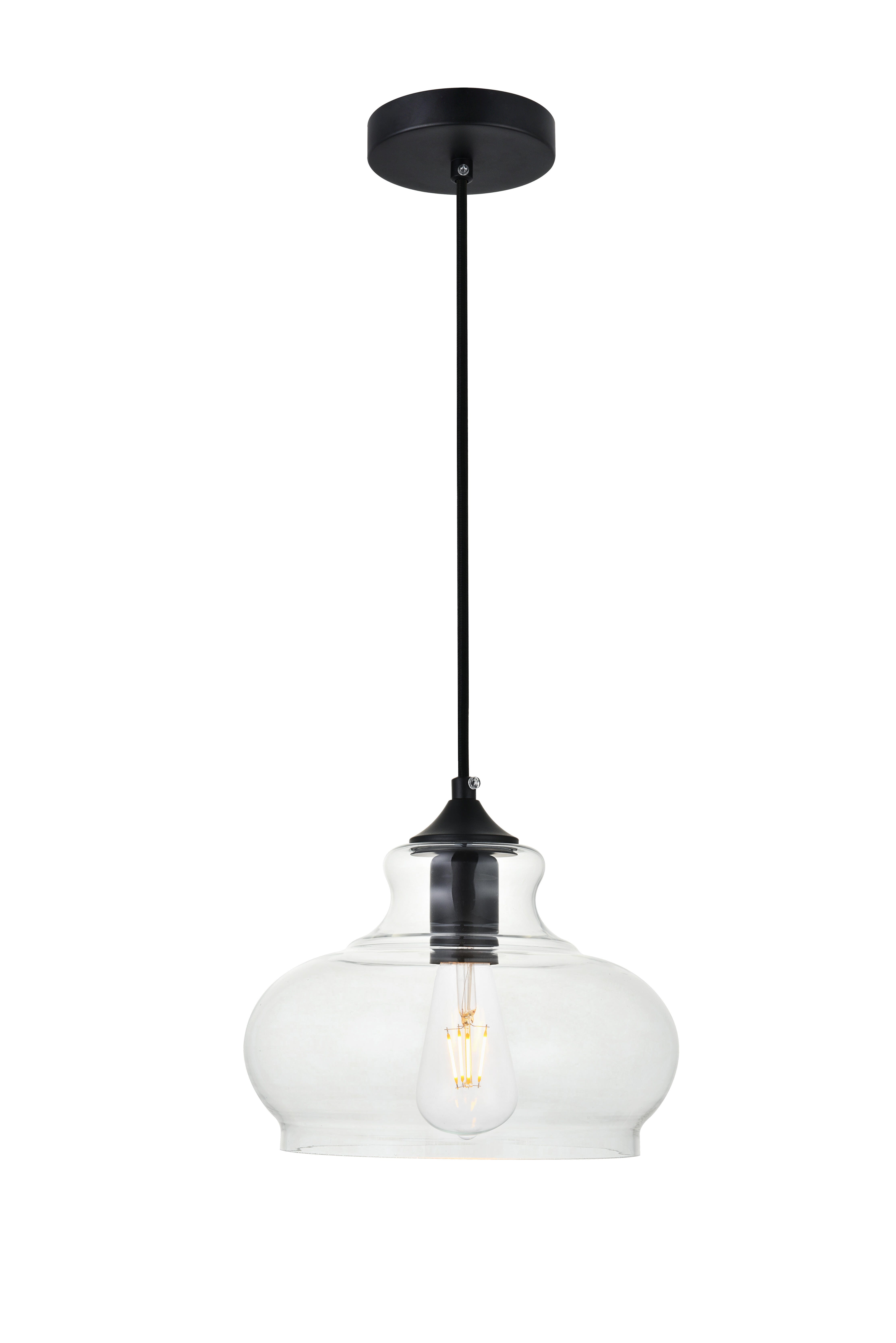 Living District Destry 1 Light Black Pendant With Clear Glass, Black/Clear, large