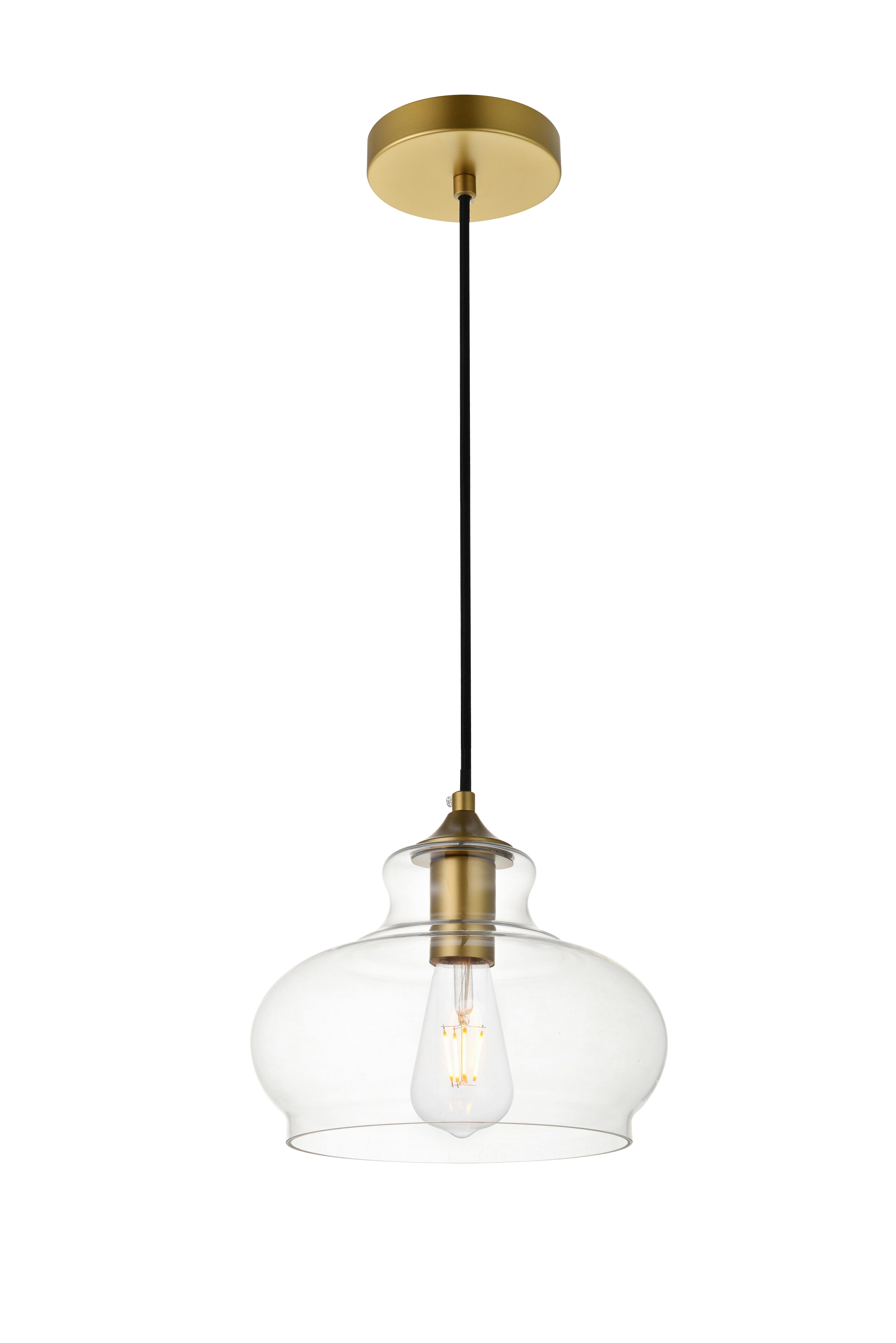 Living District Destry 1 Light Brass Pendant With Clear Glass, Brass/Clear, large