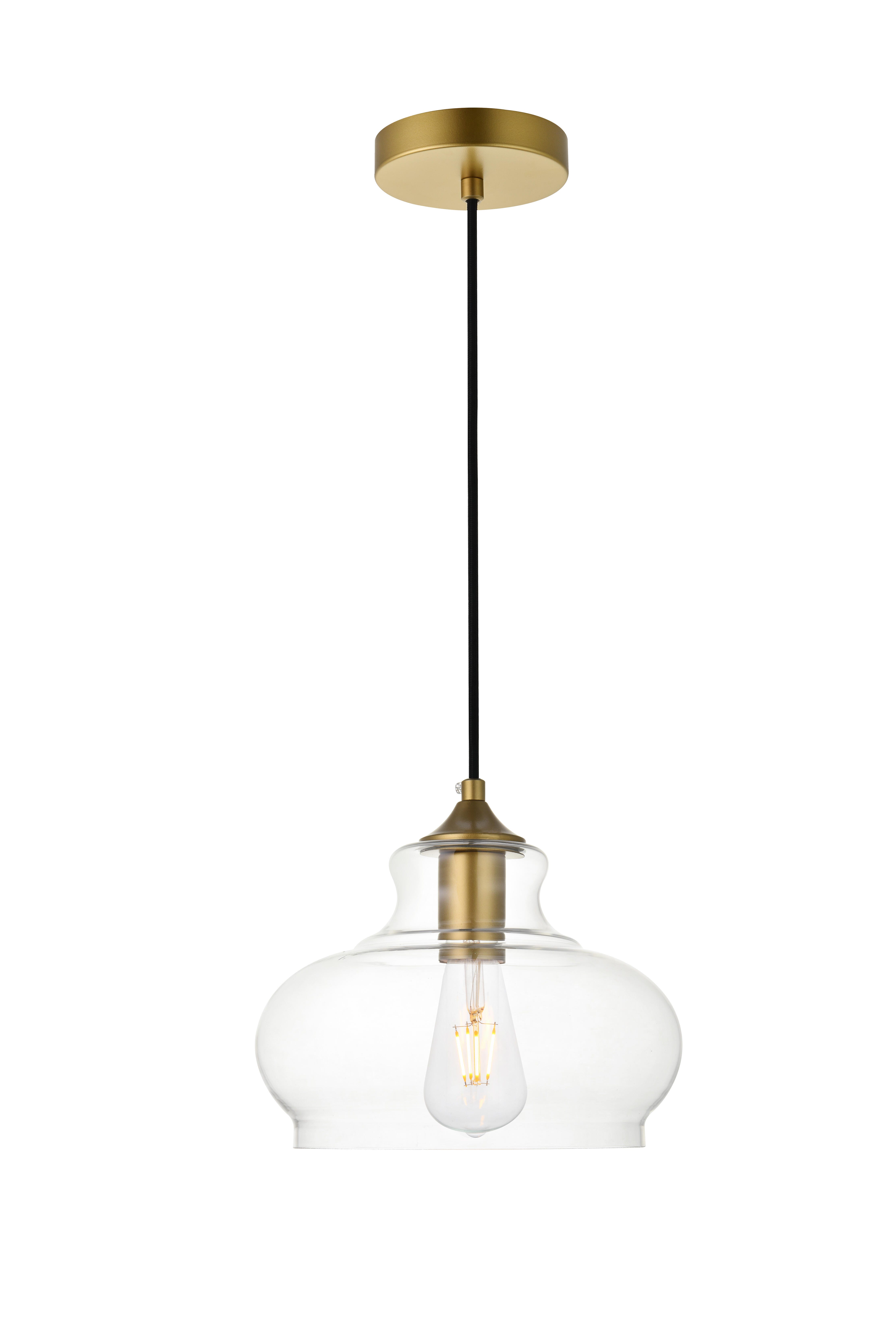Living District Destry 1 Light Brass Pendant With Clear Glass, Brass/Clear, large