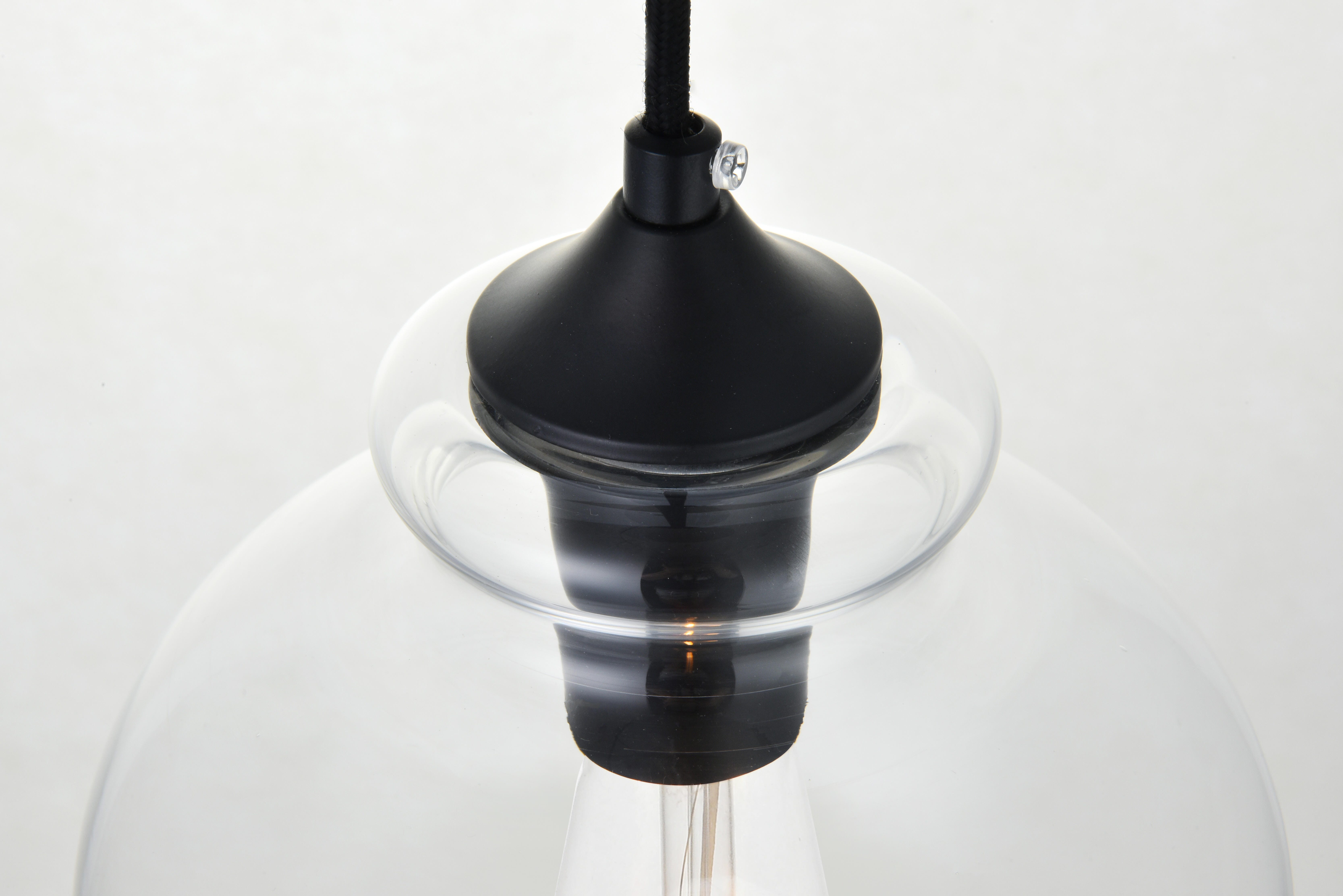 Living District Destry 3 Lights Black Pendant With Clear Glass, Black/Clear, large