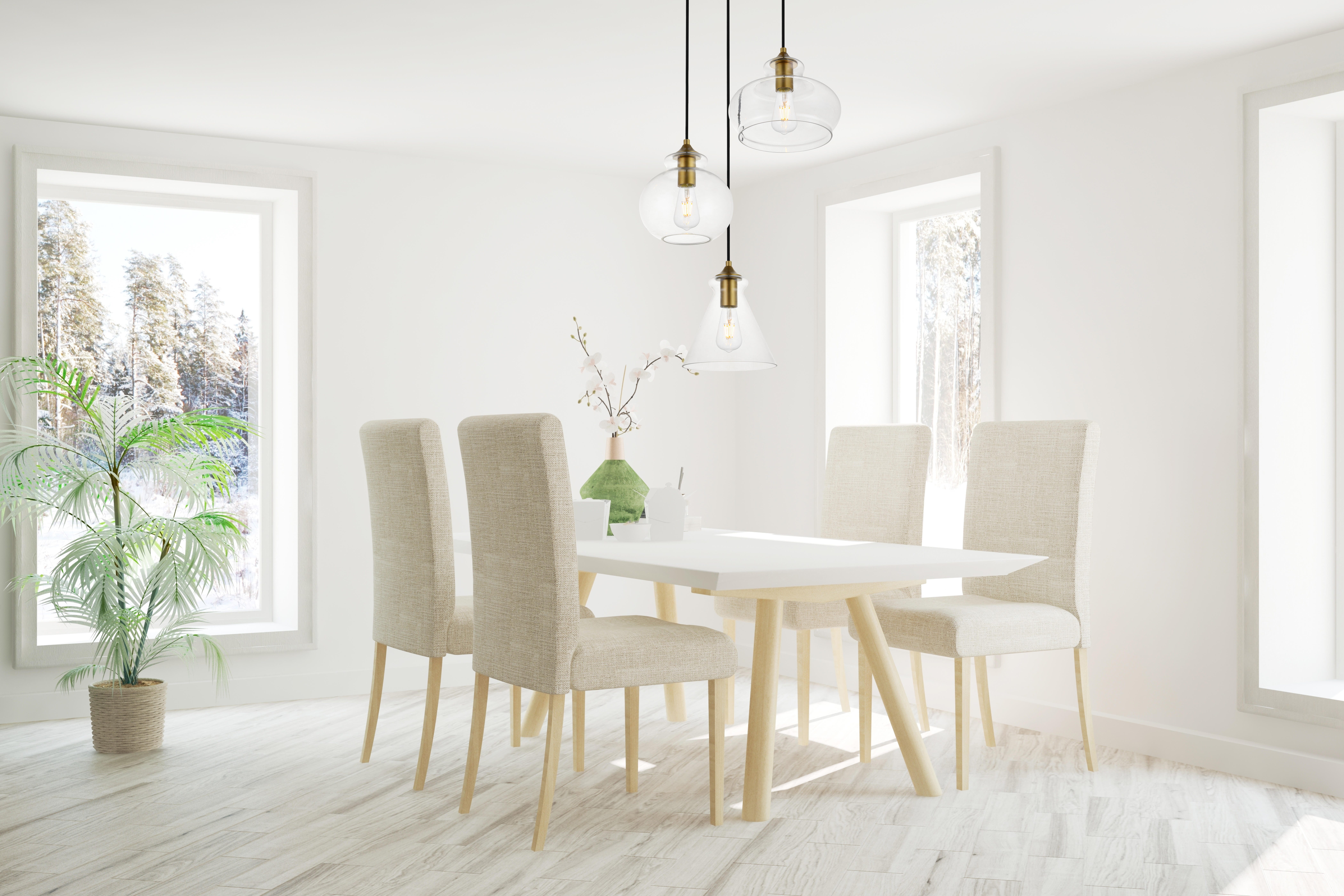 Living District Destry 3 Lights Brass Pendant With Clear Glass, Brass/Clear, rollover
