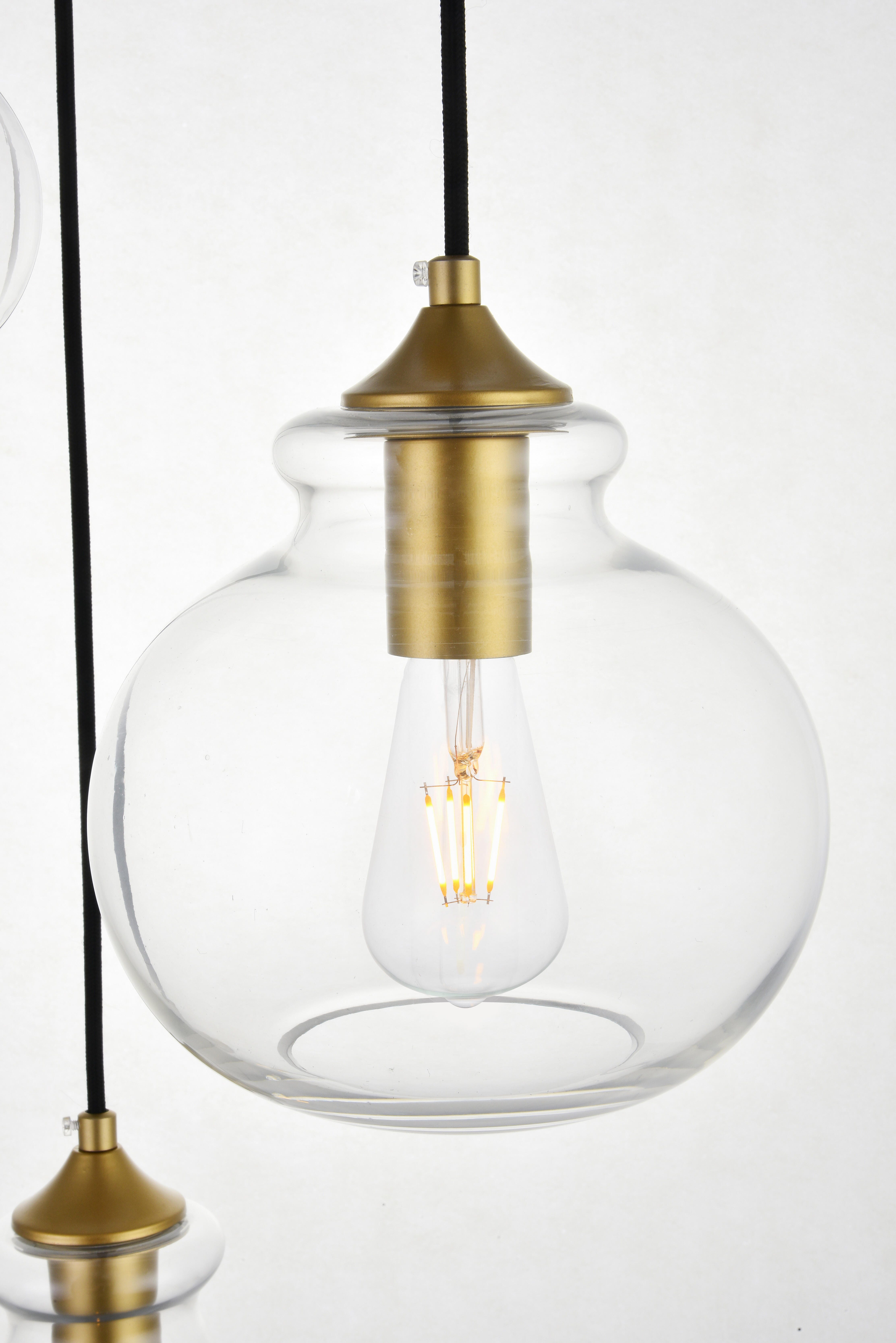 Living District Destry 3 Lights Brass Pendant With Clear Glass, Brass/Clear, large