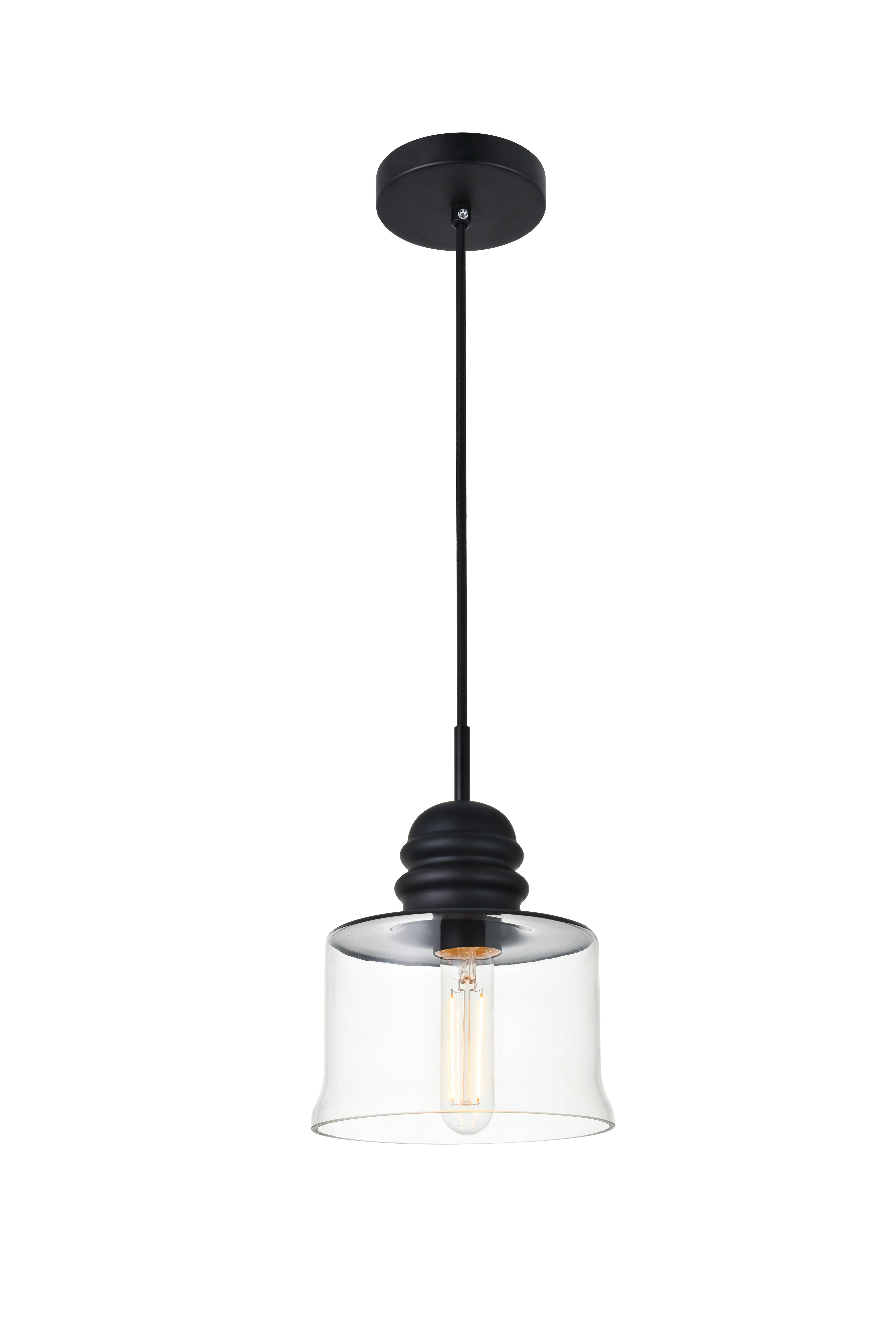 Living District Kenna 1 Light Black Pendant With Clear Glass, , large