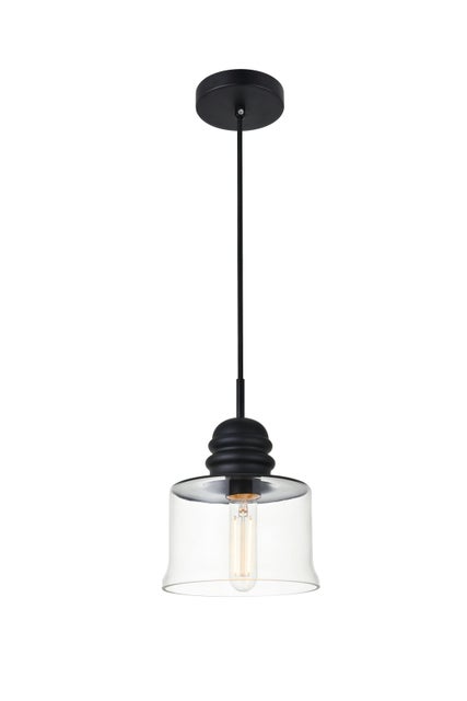 Living District Kenna 1 Light Black Pendant w/ Clear Glass, Black/Clear