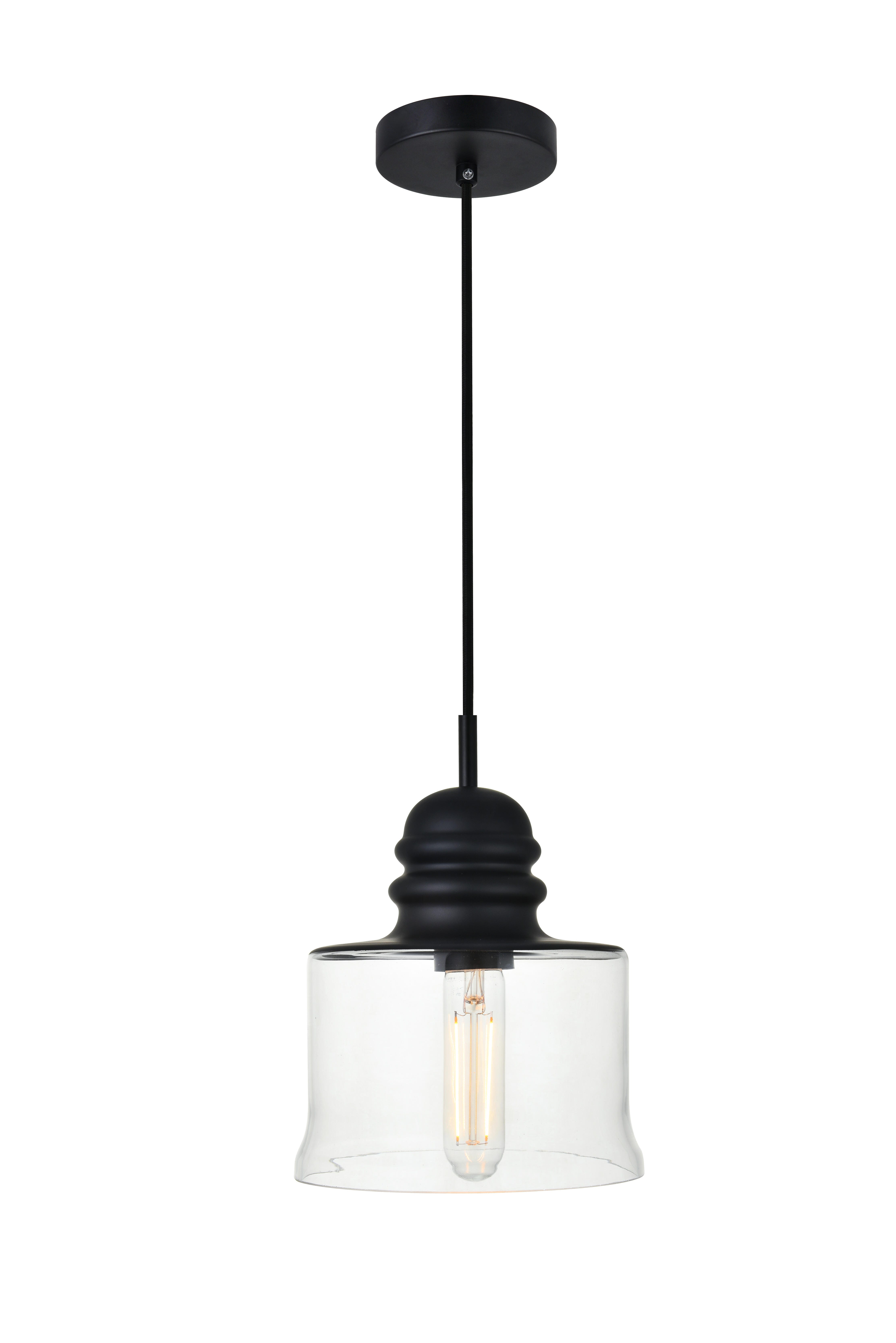 Living District Kenna 1 Light Black Pendant With Clear Glass, , large