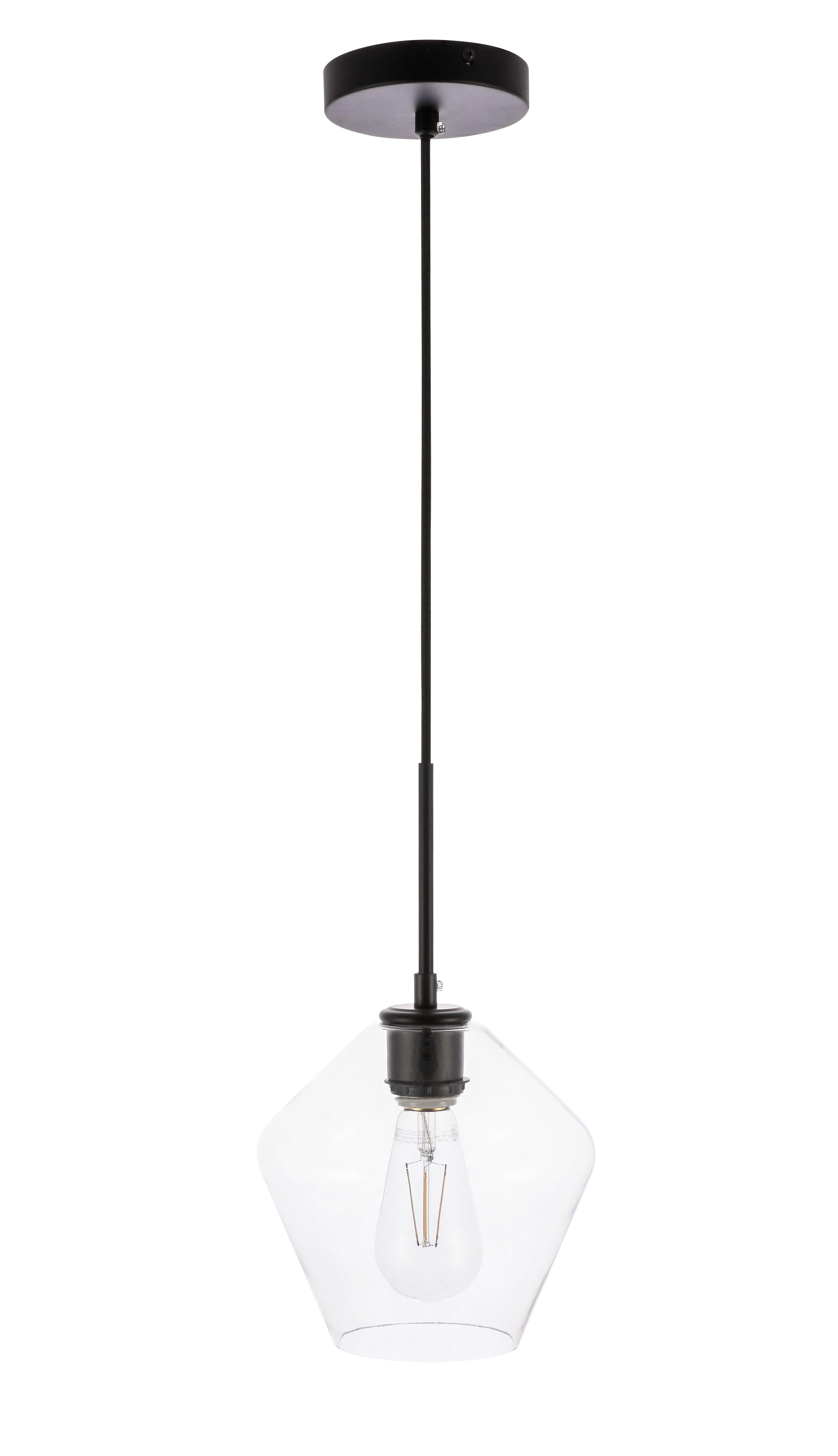 Living District Gene 1 Light Black And Clear Glass Pendant, Black/Clear, large